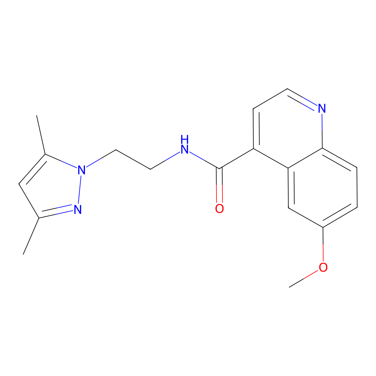 N-[2-(3,5-dimethyl-1H-pyrazol-1-yl)ethyl]-6-methoxyquinoline-4-carboxamide molecular structure, CAS 2415564-26-8