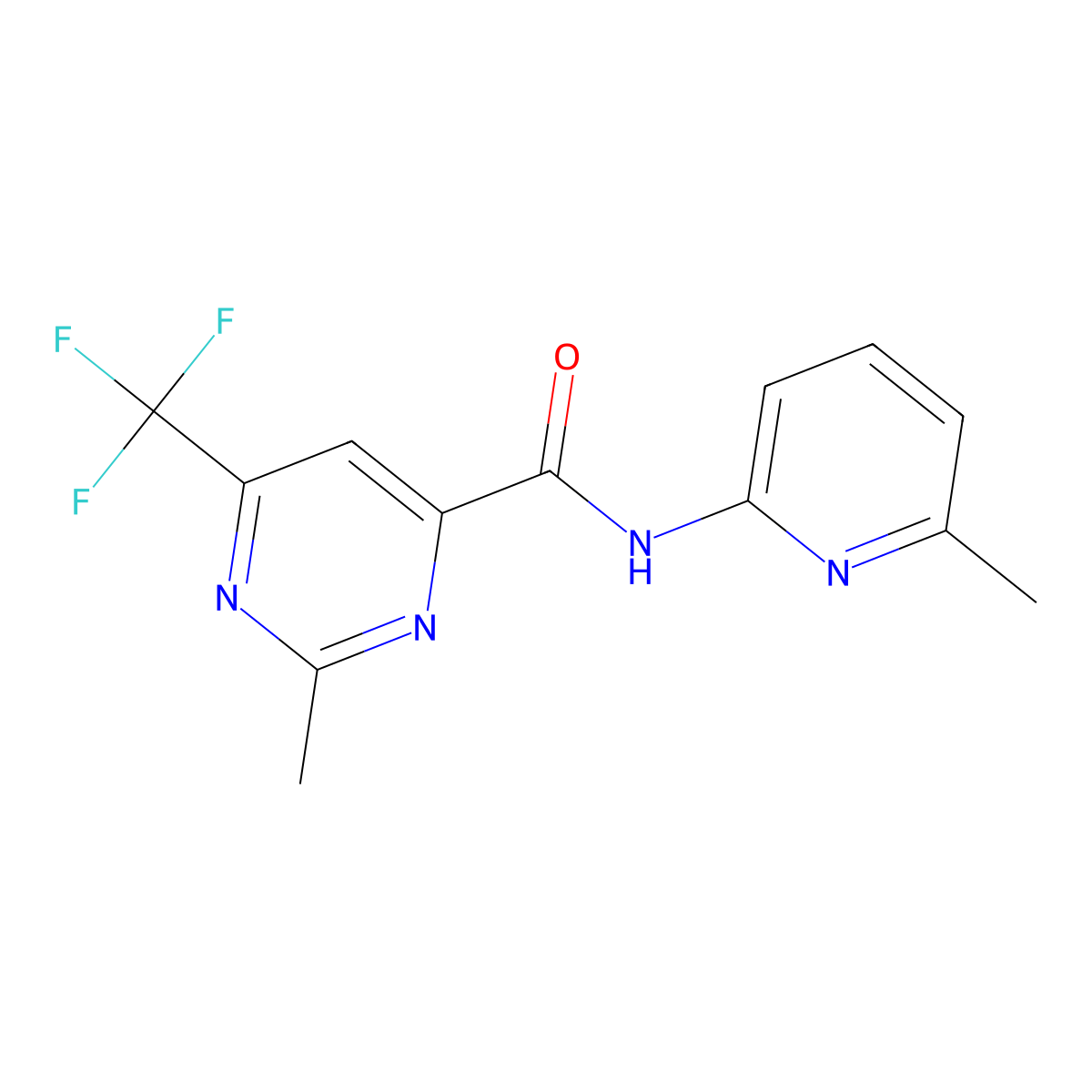 2-Methyl-N-(6-methylpyridin-2-yl)-6-(trifluoromethyl)pyrimidine-4-carboxamide molecular structure, CAS 2415564-28-0