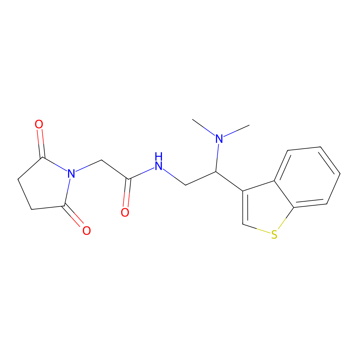 N-[2-(1-benzothiophen-3-yl)-2-(dimethylamino)ethyl]-2-(2,5-dioxopyrrolidin-1-yl)acetamide molecular structure, CAS 2415564-31-5