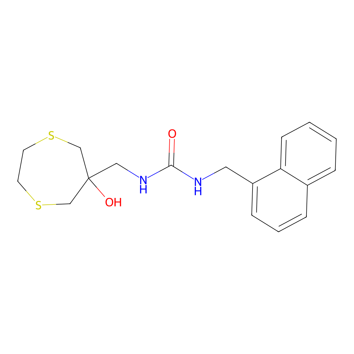 1-[(6-Hydroxy-1,4-dithiepan-6-yl)methyl]-3-[(naphthalen-1-yl)methyl]urea molecular structure, CAS 2415564-33-7