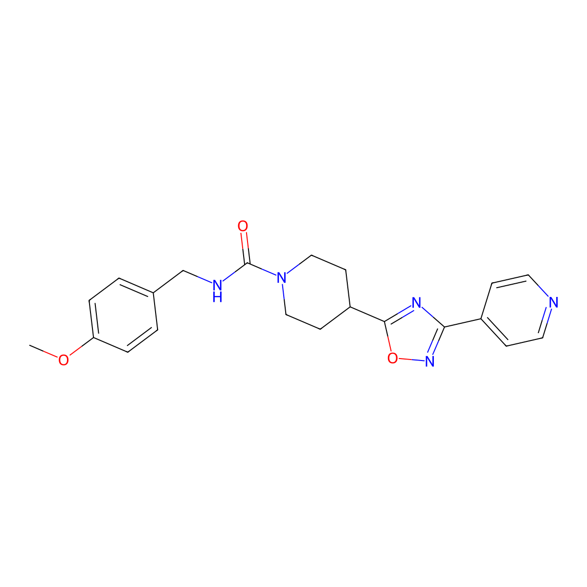 N-[(4-methoxyphenyl)methyl]-4-[3-(pyridin-4-yl)-1,2,4-oxadiazol-5-yl]piperidine-1-carboxamide molecular structure, CAS 2415564-36-0