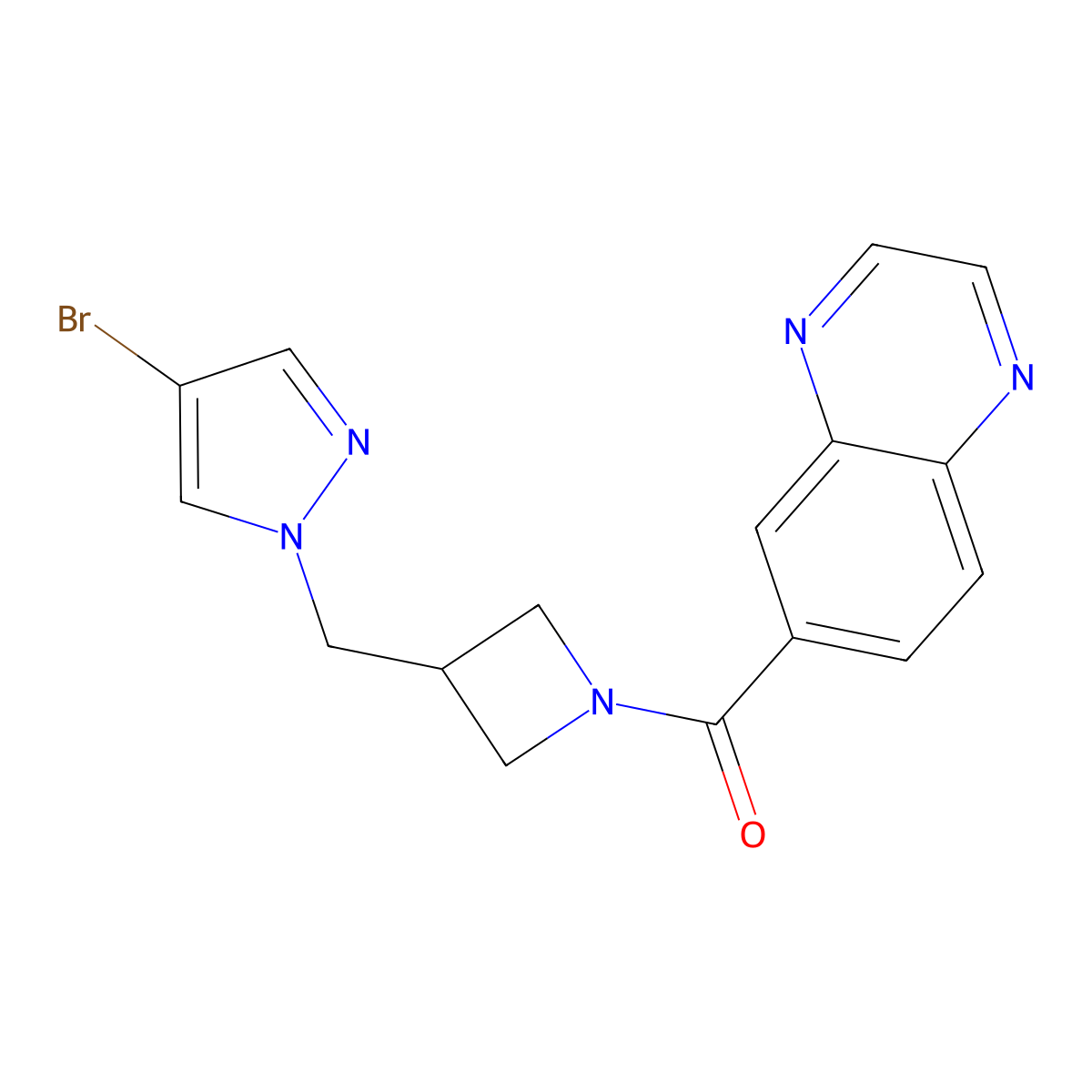 6-{3-[(4-bromo-1H-pyrazol-1-yl)methyl]azetidine-1-carbonyl}quinoxaline molecular structure, CAS 2415564-40-6