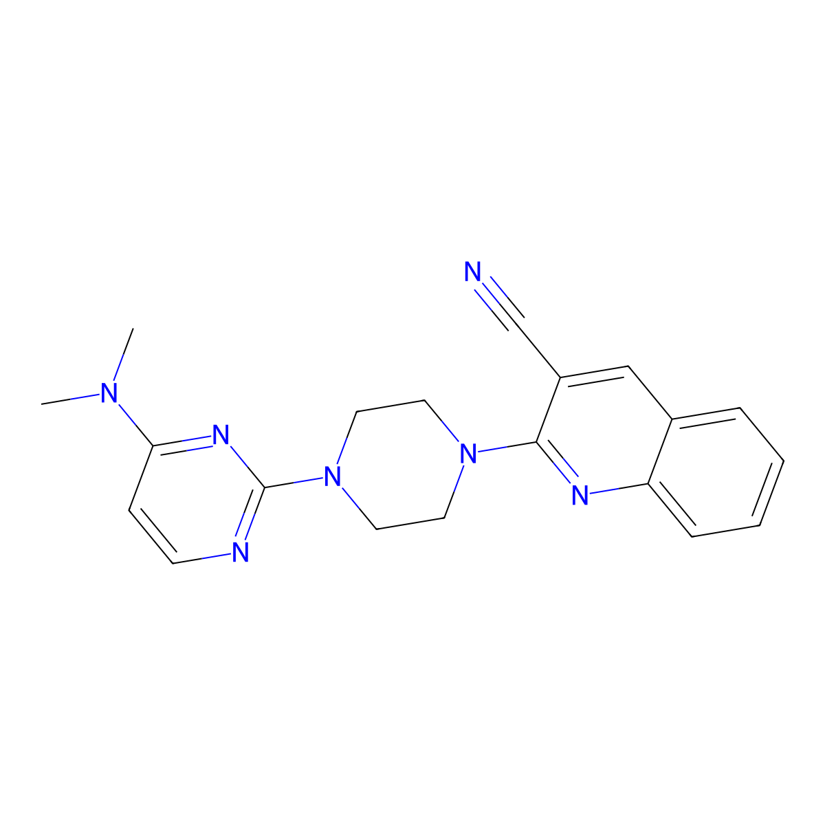 2-{4-[4-(Dimethylamino)pyrimidin-2-yl]piperazin-1-yl}quinoline-3-carbonitrile molecular structure, CAS 2415564-48-4