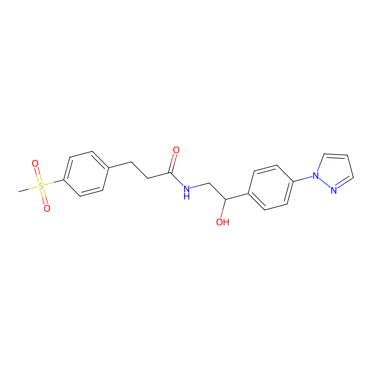 N-{2-hydroxy-2-[4-(1H-pyrazol-1-yl)phenyl]ethyl}-3-(4-methanesulfonylphenyl)propanamide molecular structure, CAS 2415564-50-8