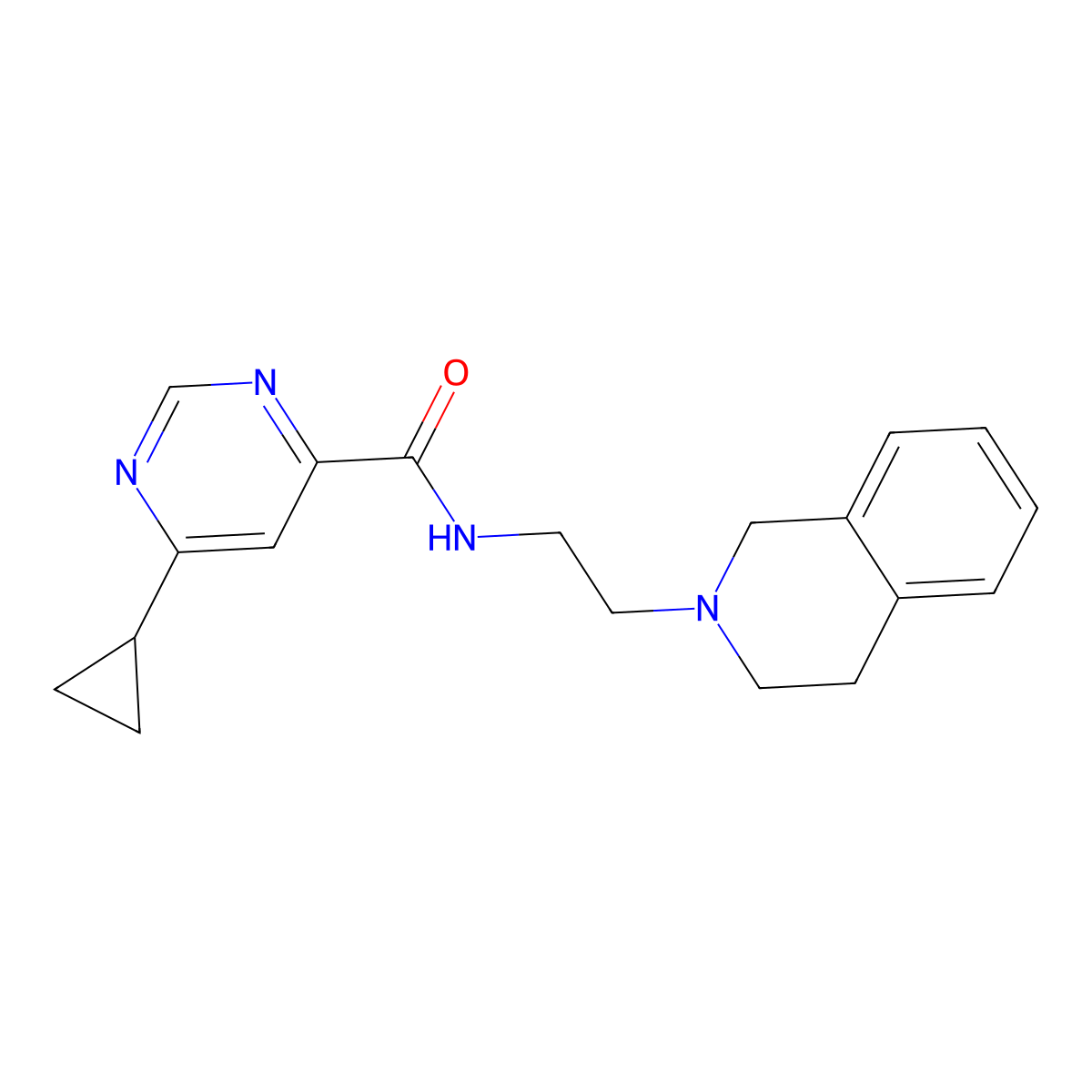 6-cyclopropyl-N-[2-(1,2,3,4-tetrahydroisoquinolin-2-yl)ethyl]pyrimidine-4-carboxamide molecular structure, CAS 2415564-53-1