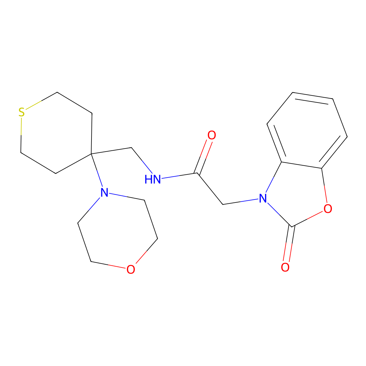 N-{[4-(morpholin-4-yl)thian-4-yl]methyl}-2-(2-oxo-2,3-dihydro-1,3-benzoxazol-3-yl)acetamide molecular structure, CAS 2415564-61-1