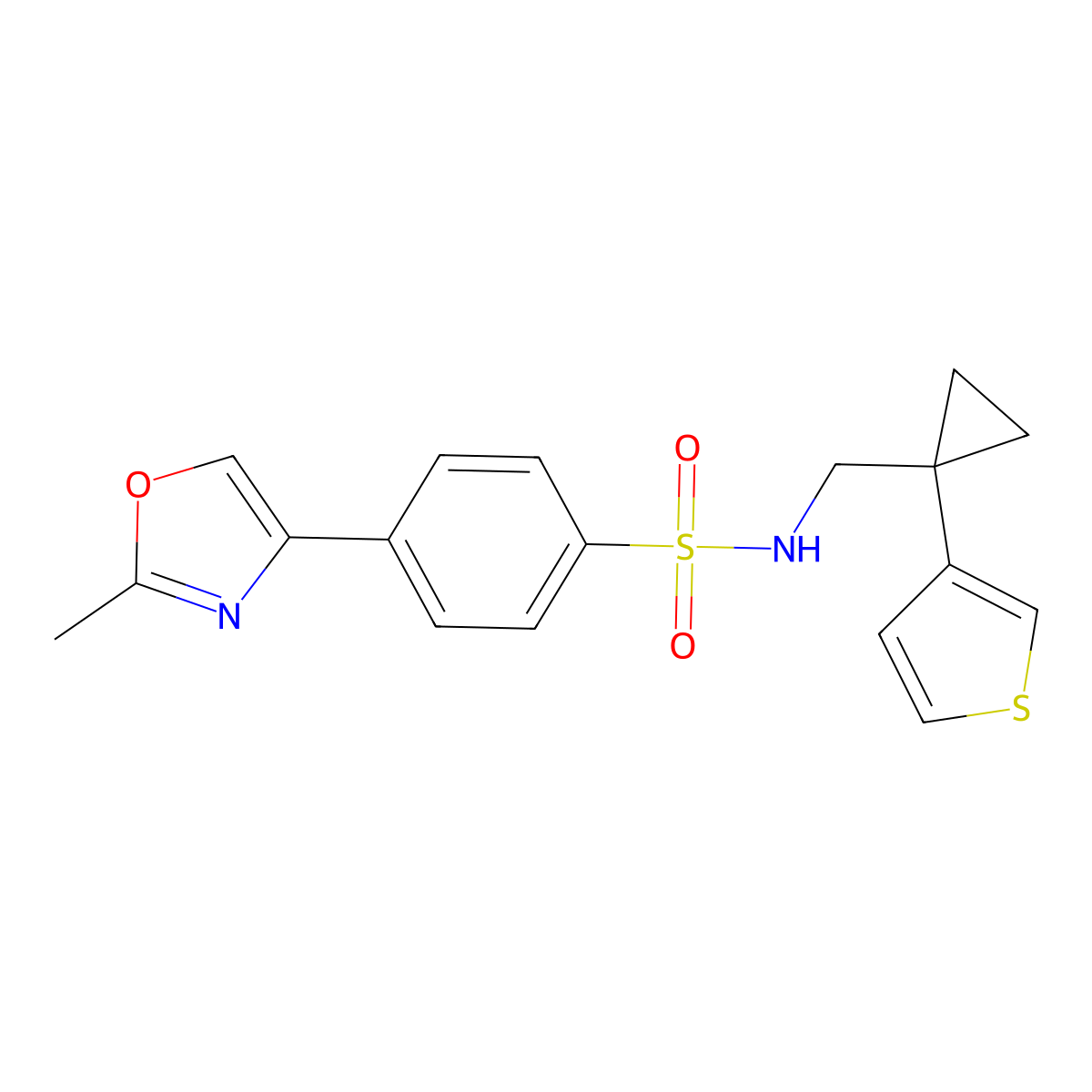 4-(2-methyl-1,3-oxazol-4-yl)-N-{[1-(thiophen-3-yl)cyclopropyl]methyl}benzene-1-sulfonamide molecular structure, CAS 2415564-68-8