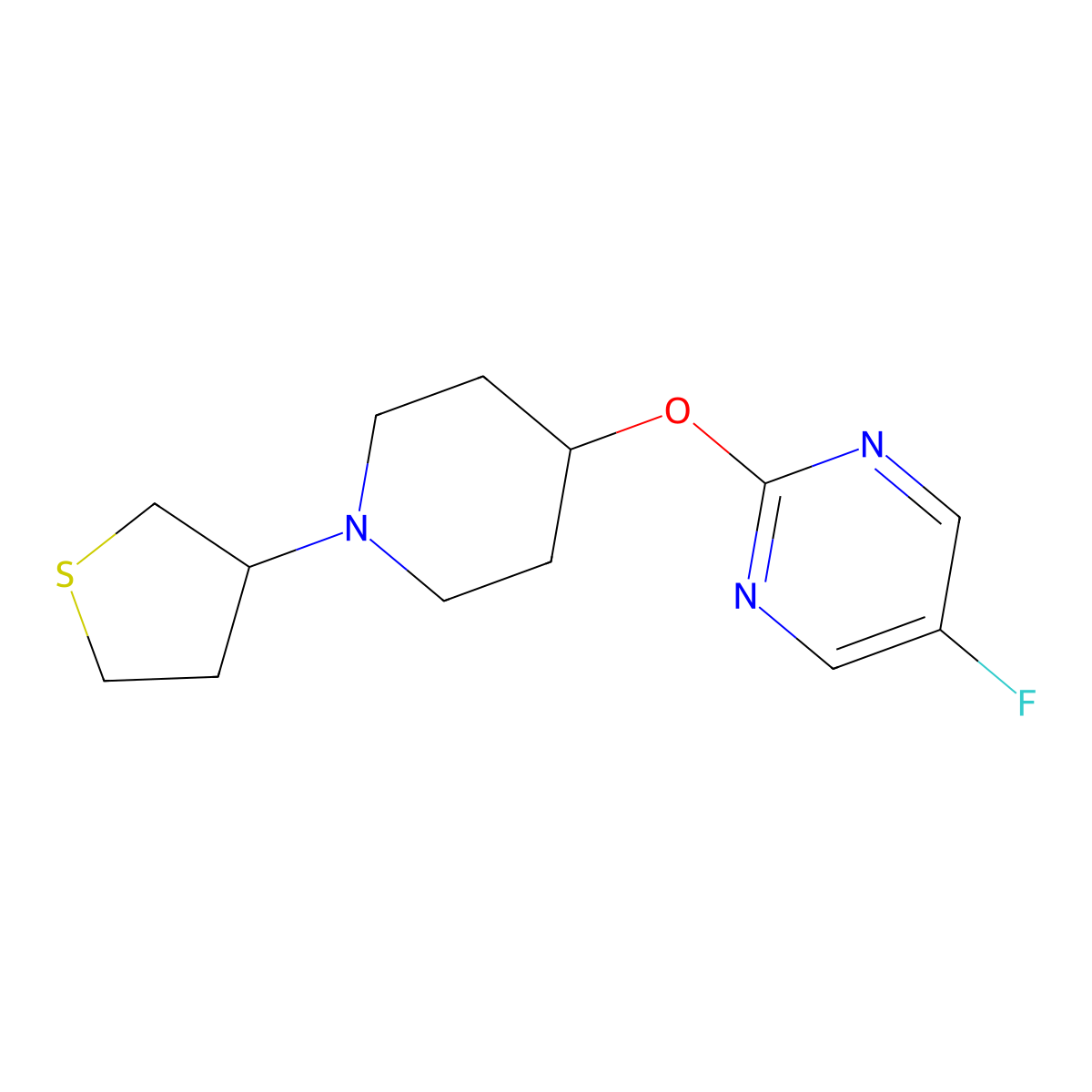 5-Fluoro-2-{[1-(thiolan-3-yl)piperidin-4-yl]oxy}pyrimidine molecular structure, CAS 2415564-74-6
