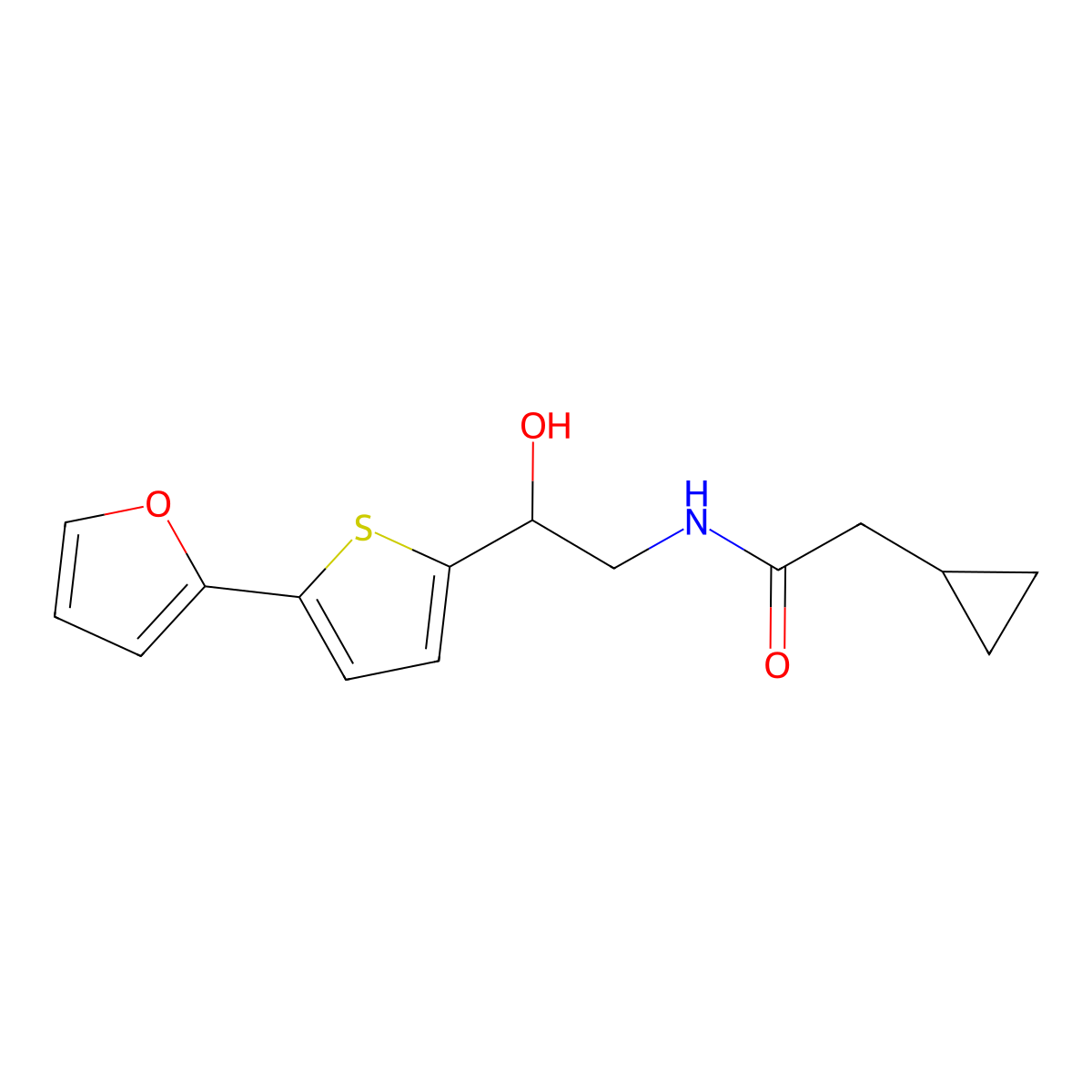 2-cyclopropyl-N-{2-[5-(furan-2-yl)thiophen-2-yl]-2-hydroxyethyl}acetamide molecular structure, CAS 2415564-75-7
