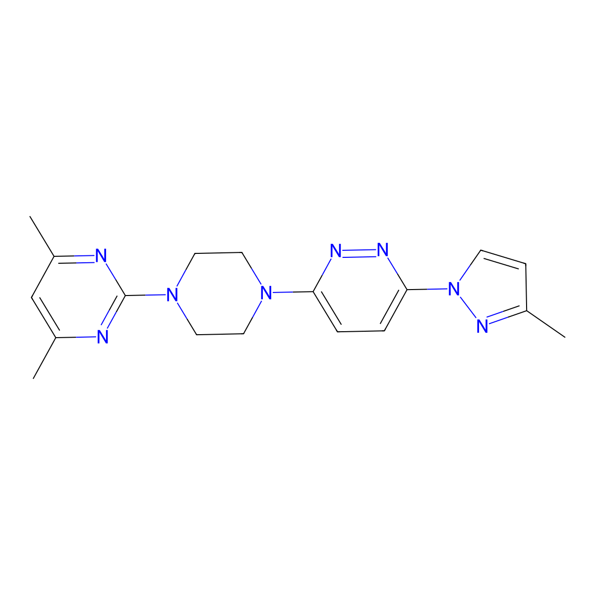 3-[4-(4,6-dimethylpyrimidin-2-yl)piperazin-1-yl]-6-(3-methyl-1H-pyrazol-1-yl)pyridazine molecular structure, CAS 2415564-77-9