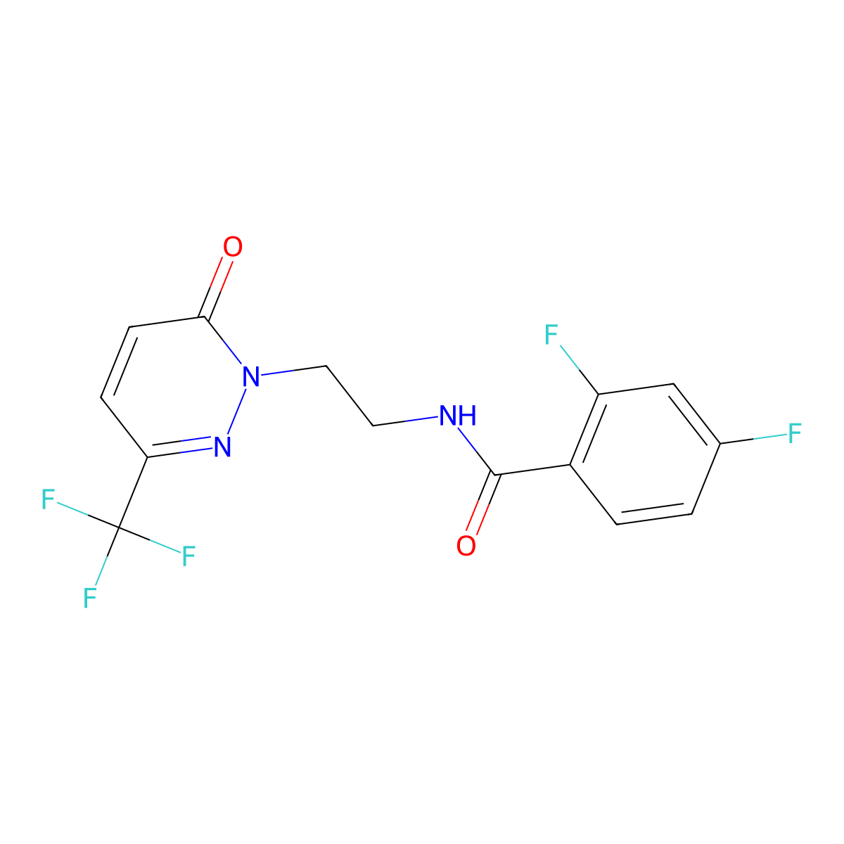 2,4-difluoro-N-{2-[6-oxo-3-(trifluoromethyl)-1,6-dihydropyridazin-1-yl]ethyl}benzamide molecular structure, CAS 2415564-78-0