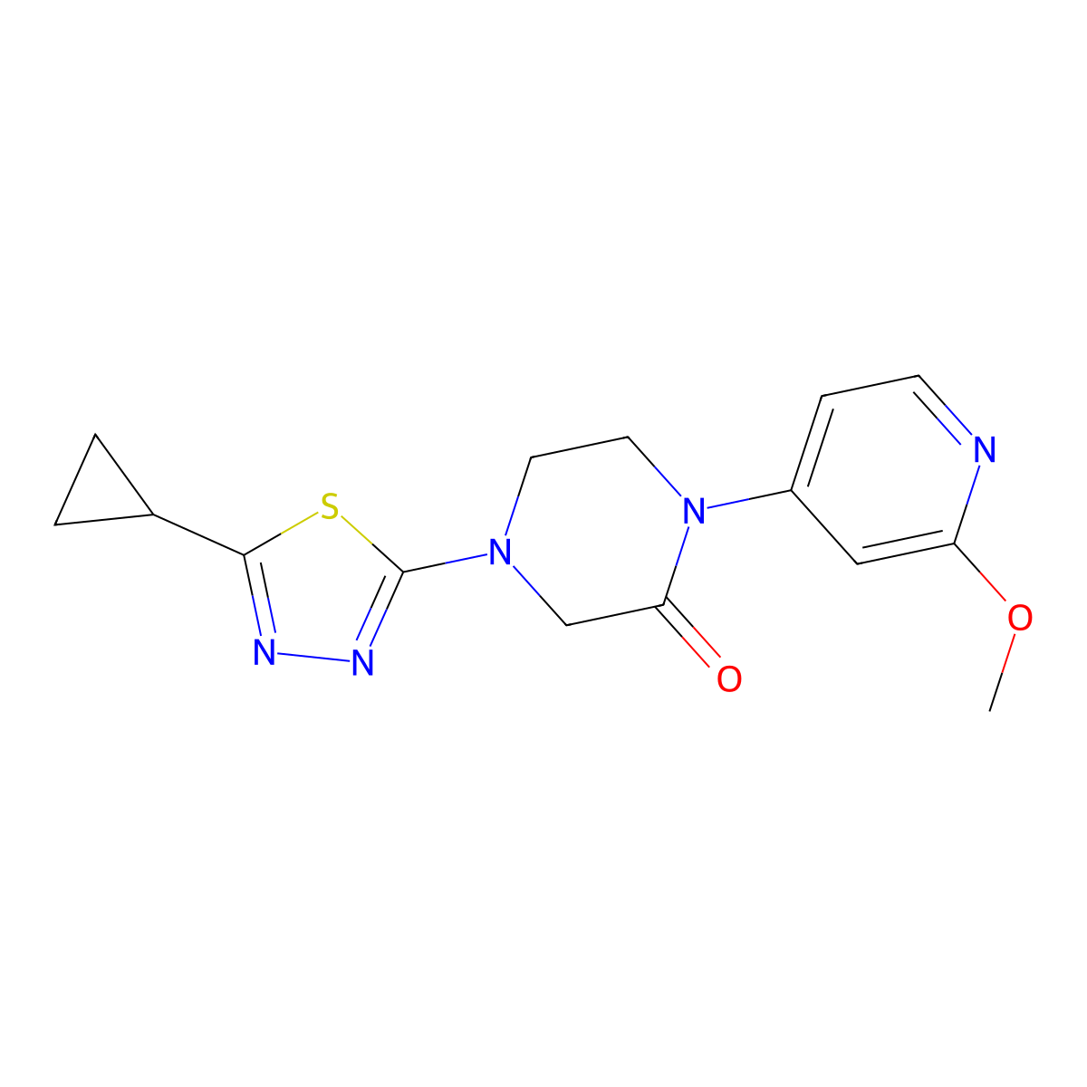 4-(5-Cyclopropyl-1,3,4-thiadiazol-2-yl)-1-(2-methoxypyridin-4-yl)piperazin-2-one molecular structure, CAS 2415564-83-7