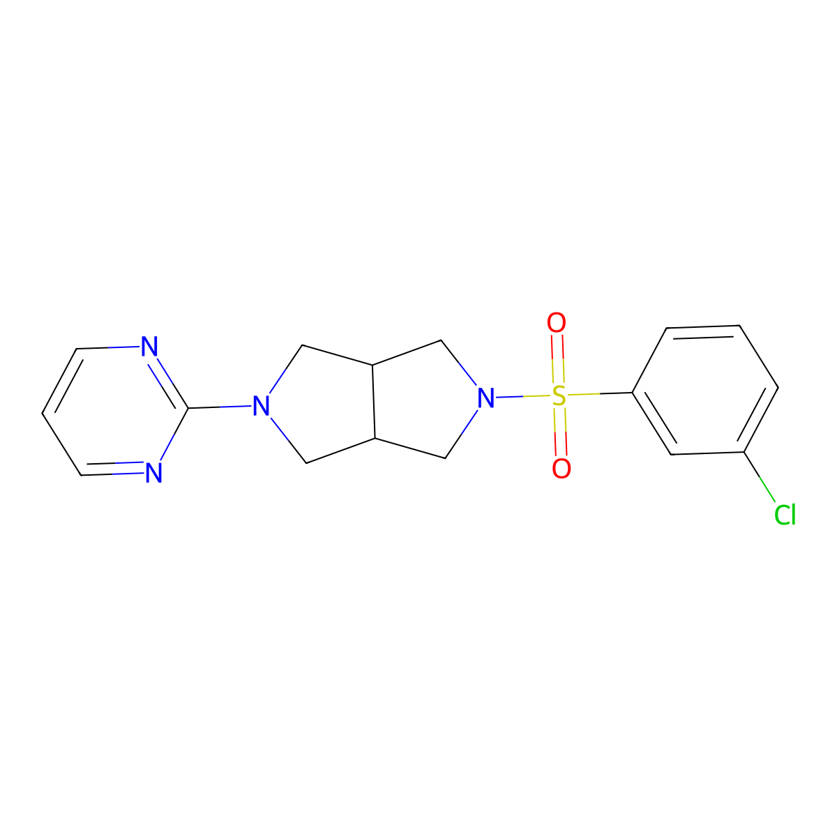 2-[5-(3-Chlorobenzenesulfonyl)-octahydropyrrolo[3,4-c]pyrrol-2-yl]pyrimidine molecular structure, CAS 2415564-84-8