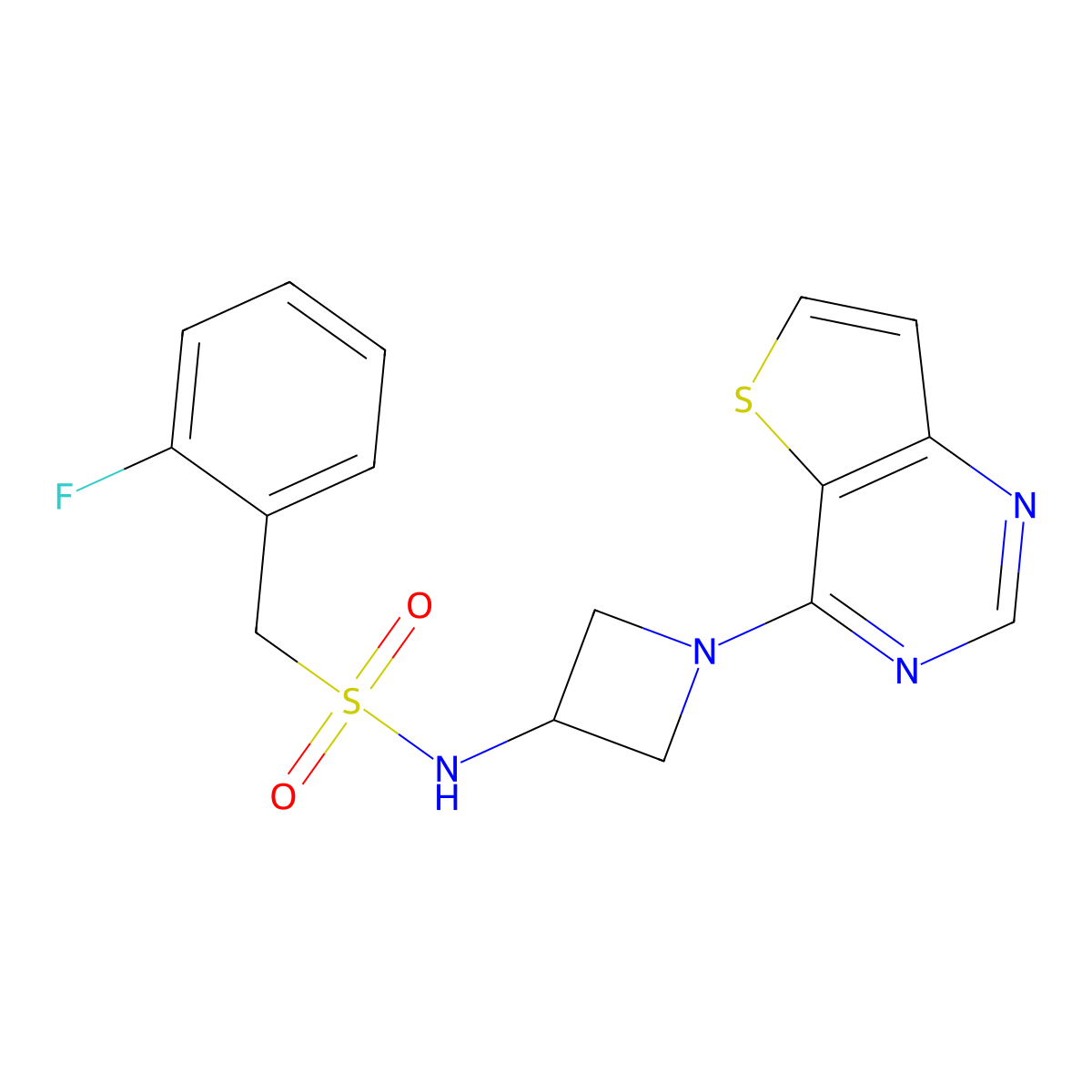 1-(2-fluorophenyl)-N-(1-{thieno[3,2-d]pyrimidin-4-yl}azetidin-3-yl)methanesulfonamide molecular structure, CAS 2415564-86-0