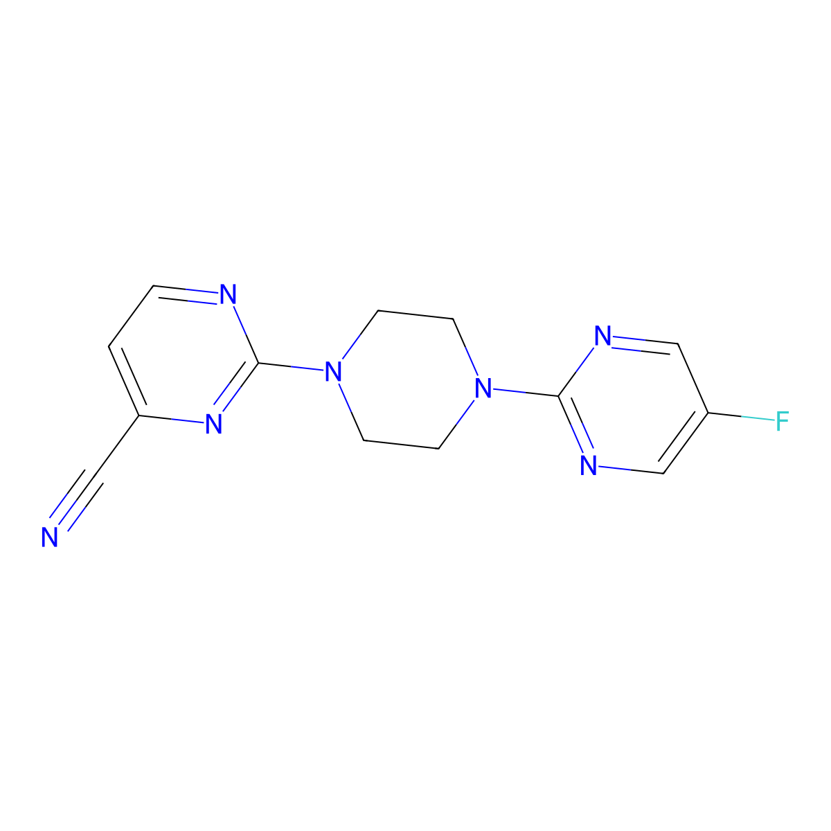 2-[4-(5-Fluoropyrimidin-2-yl)piperazin-1-yl]pyrimidine-4-carbonitrile molecular structure, CAS 2415564-88-2