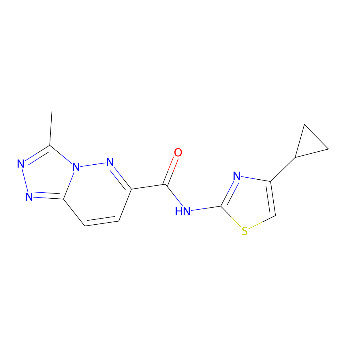 N-(4-Cyclopropyl-1,3-thiazol-2-yl)-3-methyl-[1,2,4]triazolo[4,3-b]pyridazine-6-carboxamide molecular structure, CAS 2415564-90-6