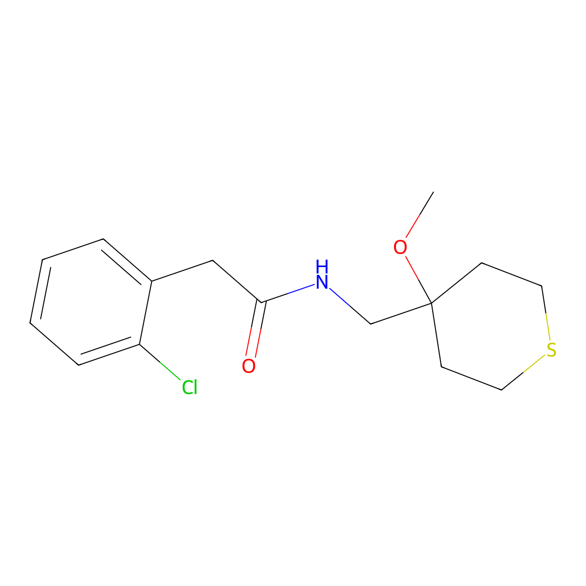 2-(2-Chlorophenyl)-N-[(4-methoxythian-4-yl)methyl]acetamide molecular structure, CAS 2415565-03-4