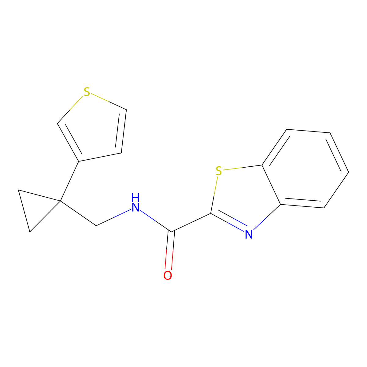 N-{[1-(thiophen-3-yl)cyclopropyl]methyl}-1,3-benzothiazole-2-carboxamide molecular structure, CAS 2415565-05-6