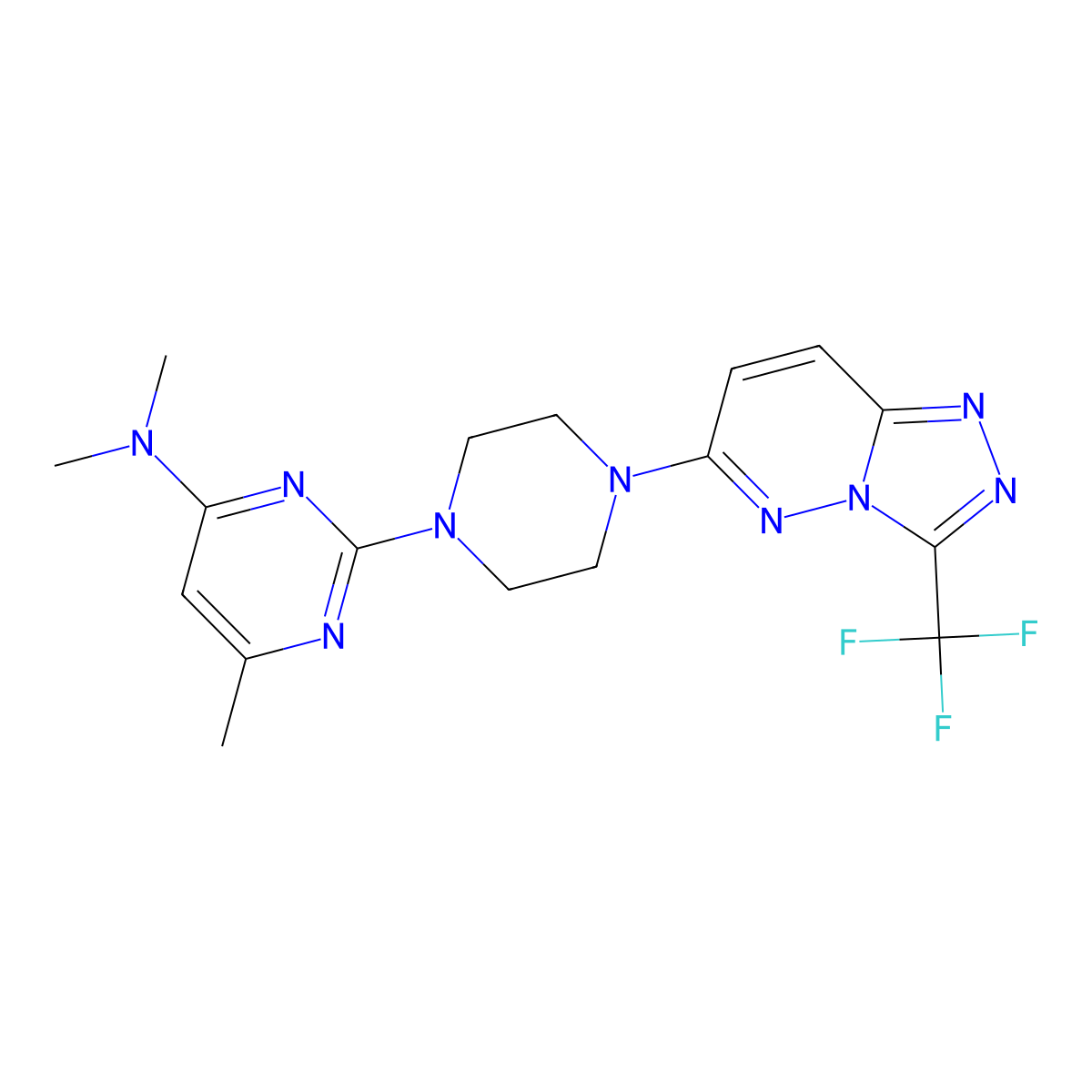 N,N,6-trimethyl-2-{4-[3-(trifluoromethyl)-[1,2,4]triazolo[4,3-b]pyridazin-6-yl]piperazin-1-yl}pyrimidin-4-amine molecular structure, CAS 2415565-06-7