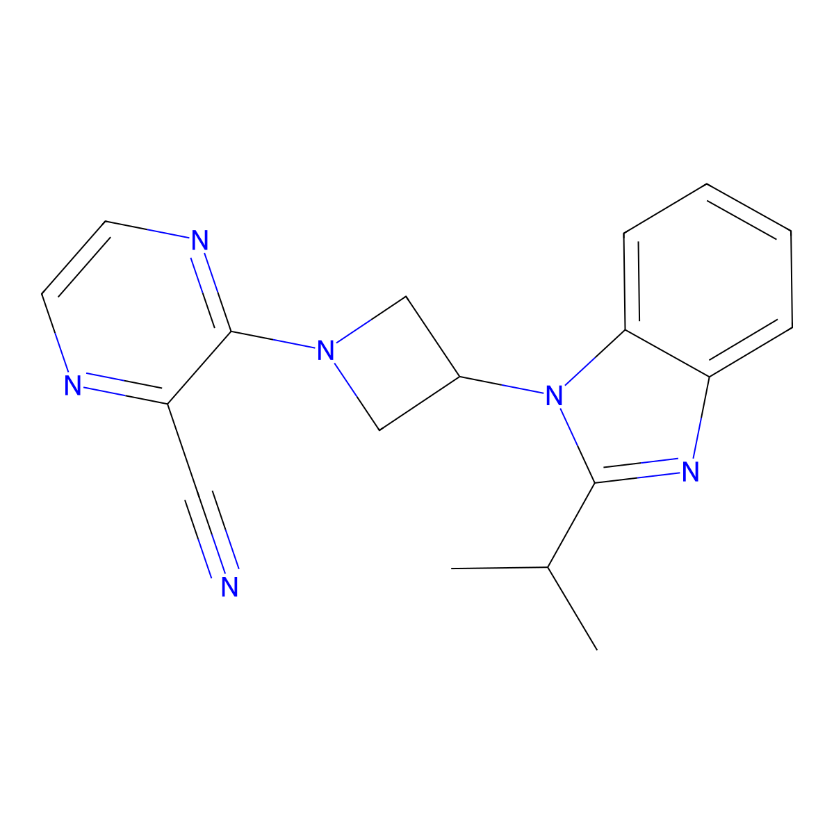 3-{3-[2-(propan-2-yl)-1H-1,3-benzodiazol-1-yl]azetidin-1-yl}pyrazine-2-carbonitrile molecular structure, CAS 2415565-12-5