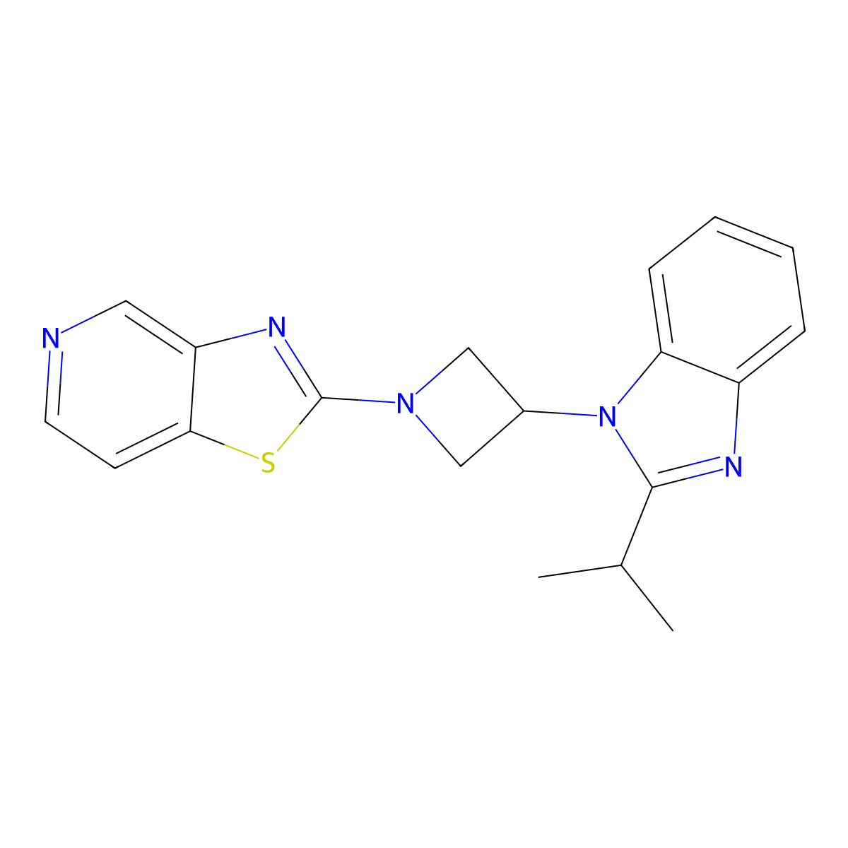 2-(propan-2-yl)-1-(1-{[1,3]thiazolo[4,5-c]pyridin-2-yl}azetidin-3-yl)-1H-1,3-benzodiazole molecular structure, CAS 2415565-15-8