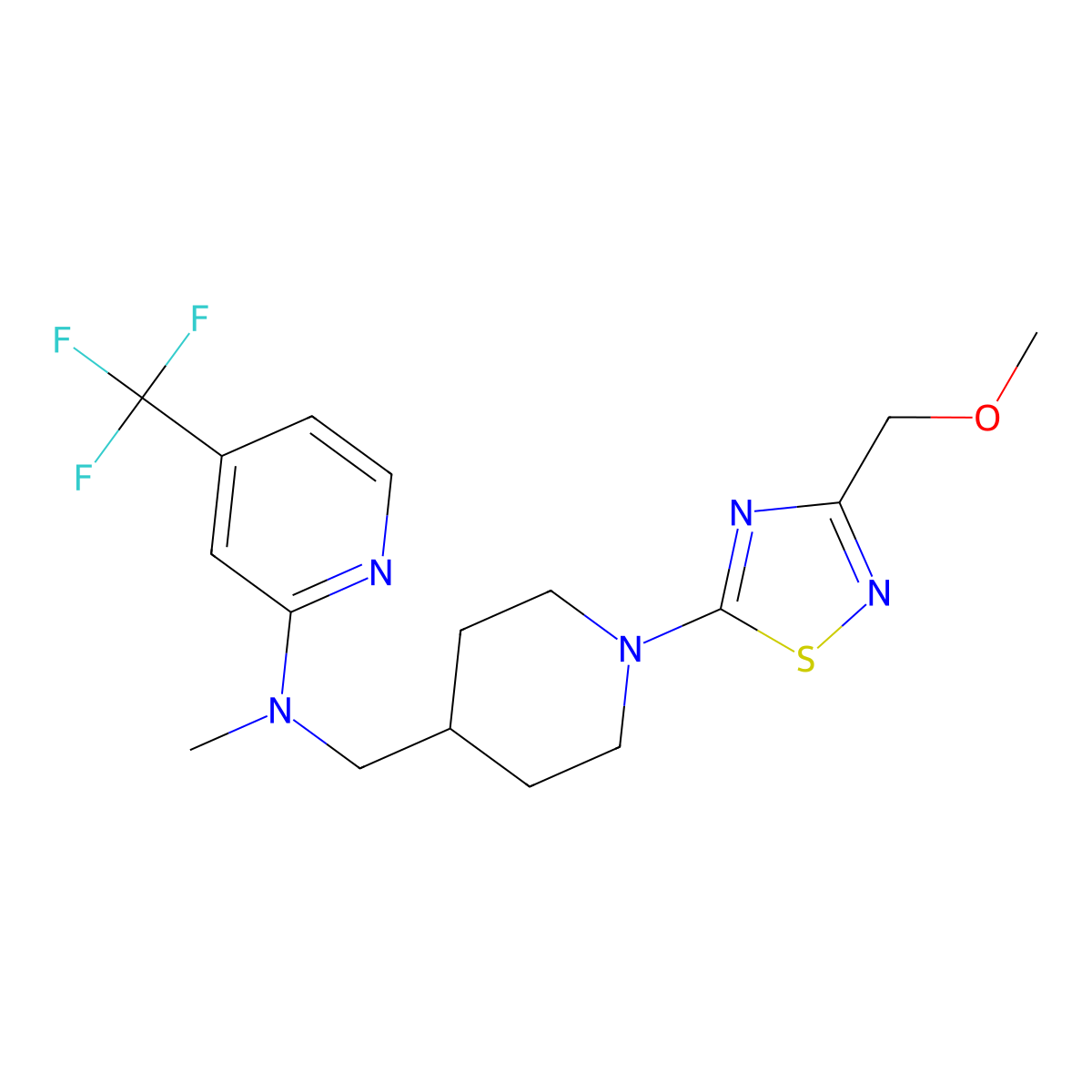 N-({1-[3-(methoxymethyl)-1,2,4-thiadiazol-5-yl]piperidin-4-yl}methyl)-N-methyl-4-(trifluoromethyl)pyridin-2-amine molecular structure, CAS 2415565-22-7