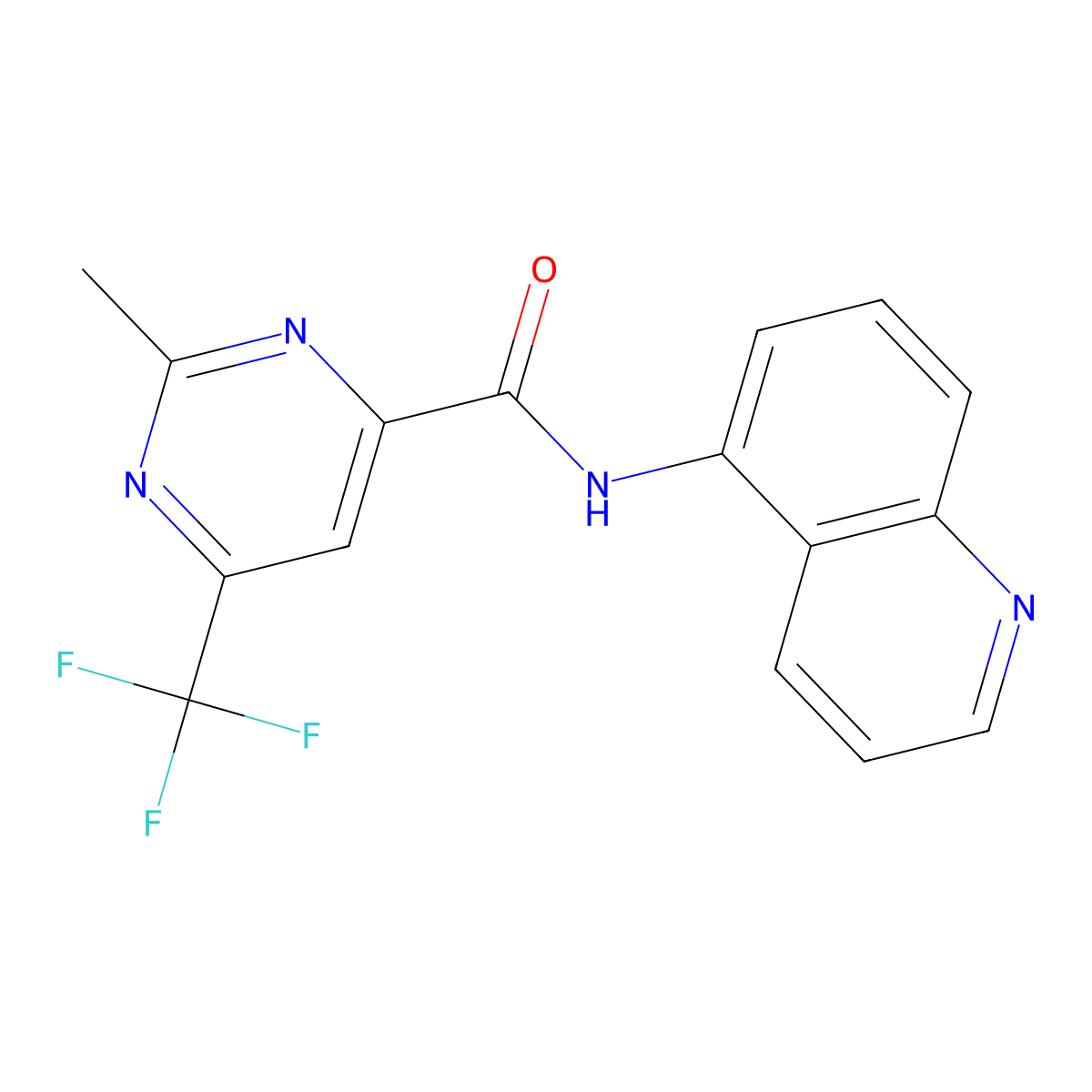 2-methyl-N-(quinolin-5-yl)-6-(trifluoromethyl)pyrimidine-4-carboxamide molecular structure, CAS 2415565-25-0