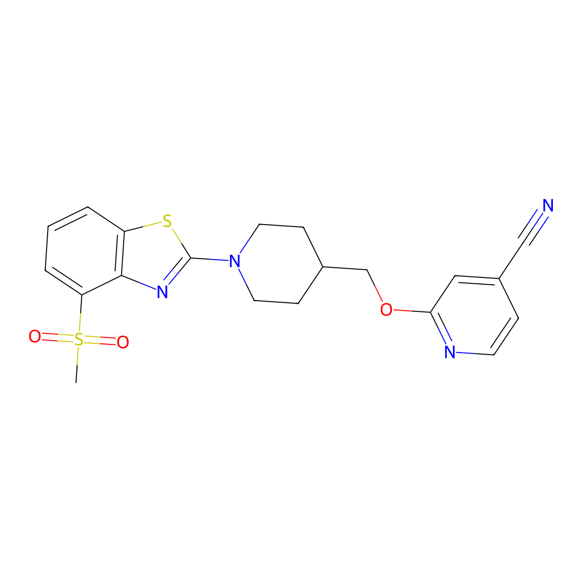 2-{[1-(4-Methanesulfonyl-1,3-benzothiazol-2-yl)piperidin-4-yl]methoxy}pyridine-4-carbonitrile molecular structure, CAS 2415565-26-1