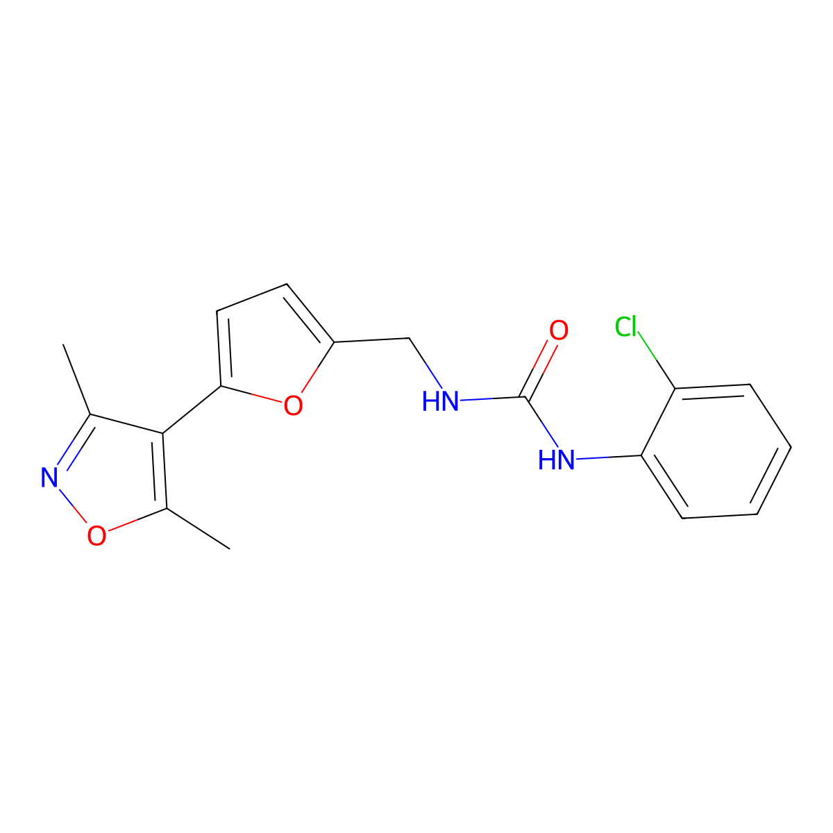 1-(2-Chlorophenyl)-3-{[5-(3,5-dimethyl-1,2-oxazol-4-yl)furan-2-yl]methyl}urea molecular structure, CAS 2415565-28-3