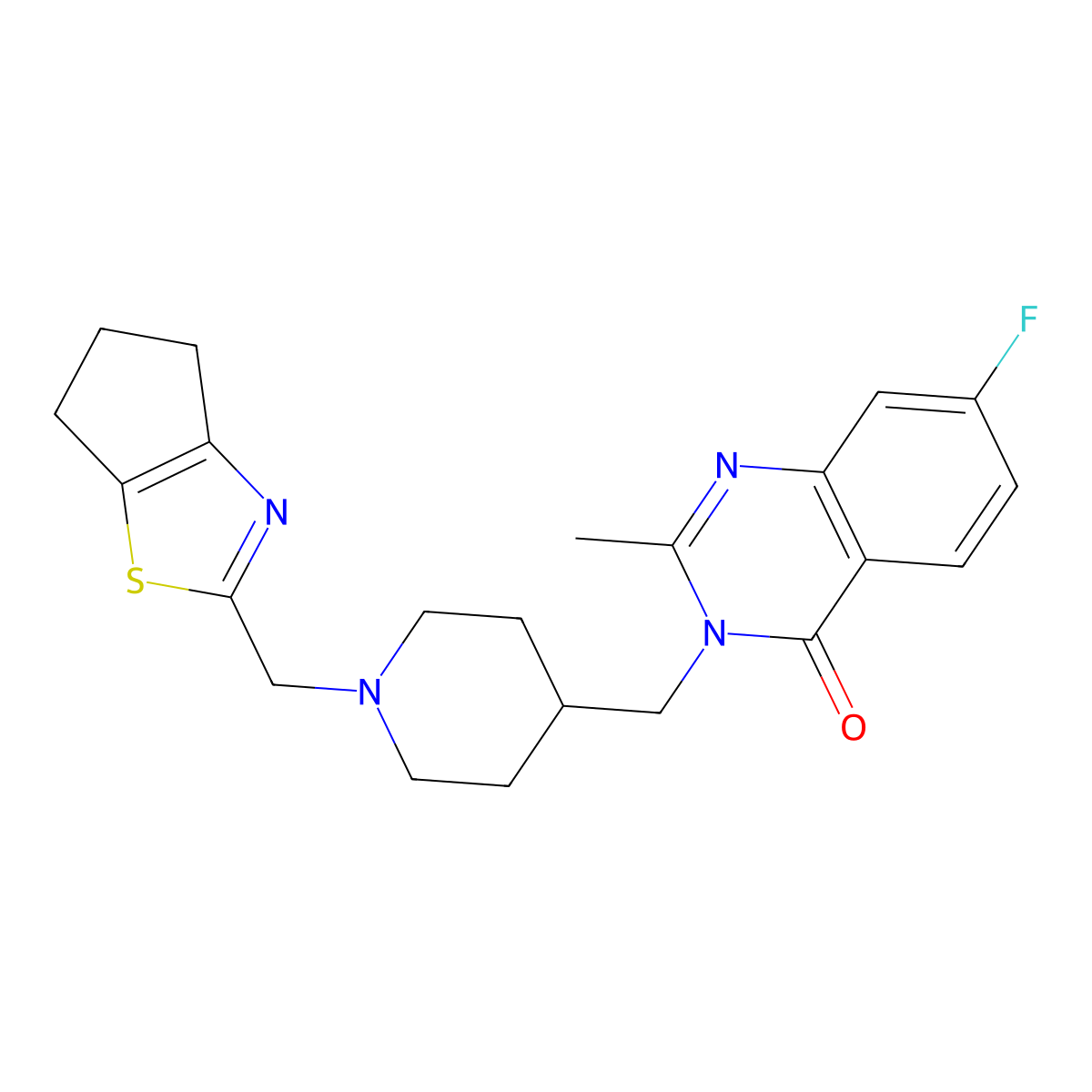 3-{[1-({4H,5H,6H-cyclopenta[d][1,3]thiazol-2-yl}methyl)piperidin-4-yl]methyl}-7-fluoro-2-methyl-3,4-dihydroquinazolin-4-one molecular structure, CAS 2415565-30-7