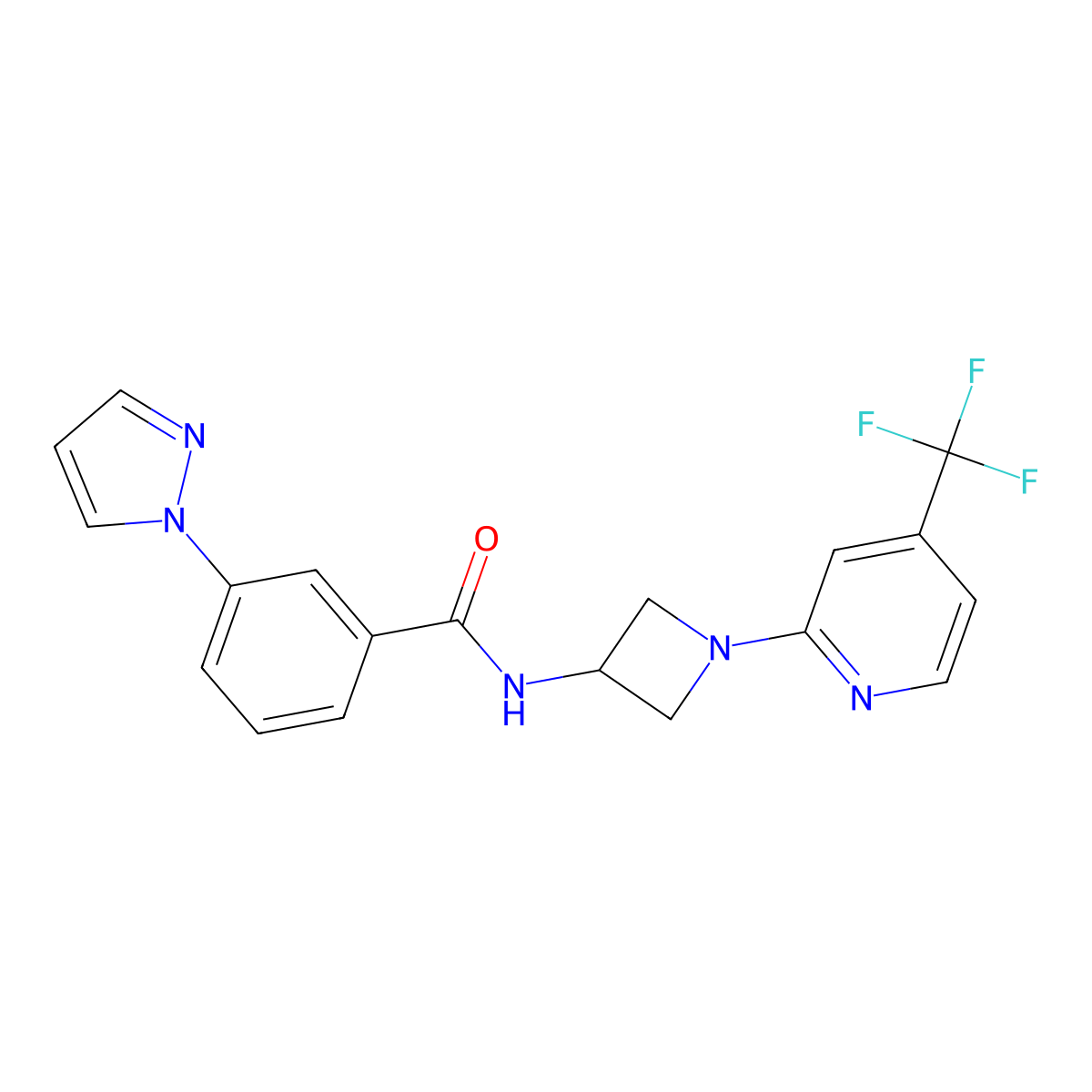 3-(1H-pyrazol-1-yl)-N-{1-[4-(trifluoromethyl)pyridin-2-yl]azetidin-3-yl}benzamide molecular structure, CAS 2415565-31-8