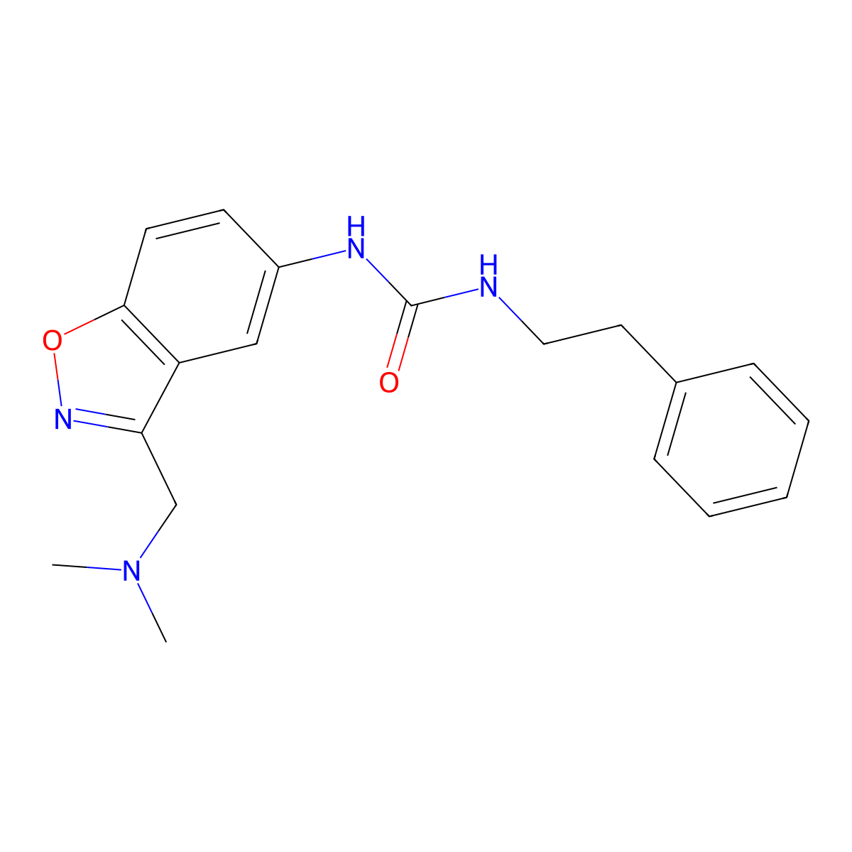 3-{3-[(Dimethylamino)methyl]-1,2-benzoxazol-5-yl}-1-(2-phenylethyl)urea molecular structure, CAS 2415565-33-0