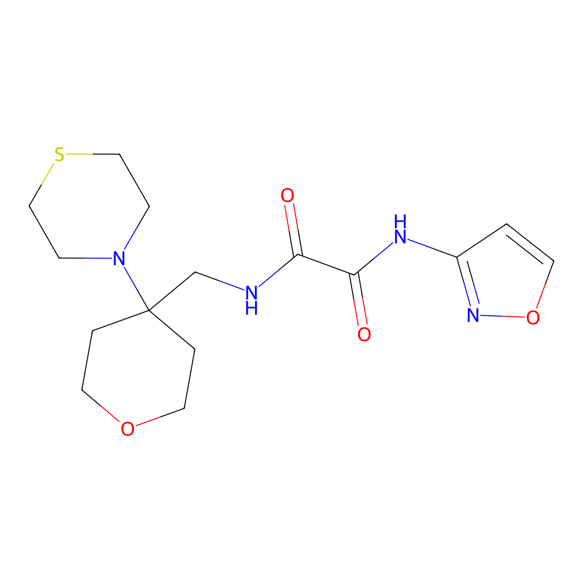N-(1,2-oxazol-3-yl)-N'-{[4-(thiomorpholin-4-yl)oxan-4-yl]methyl}ethanediamide molecular structure, CAS 2415565-37-4