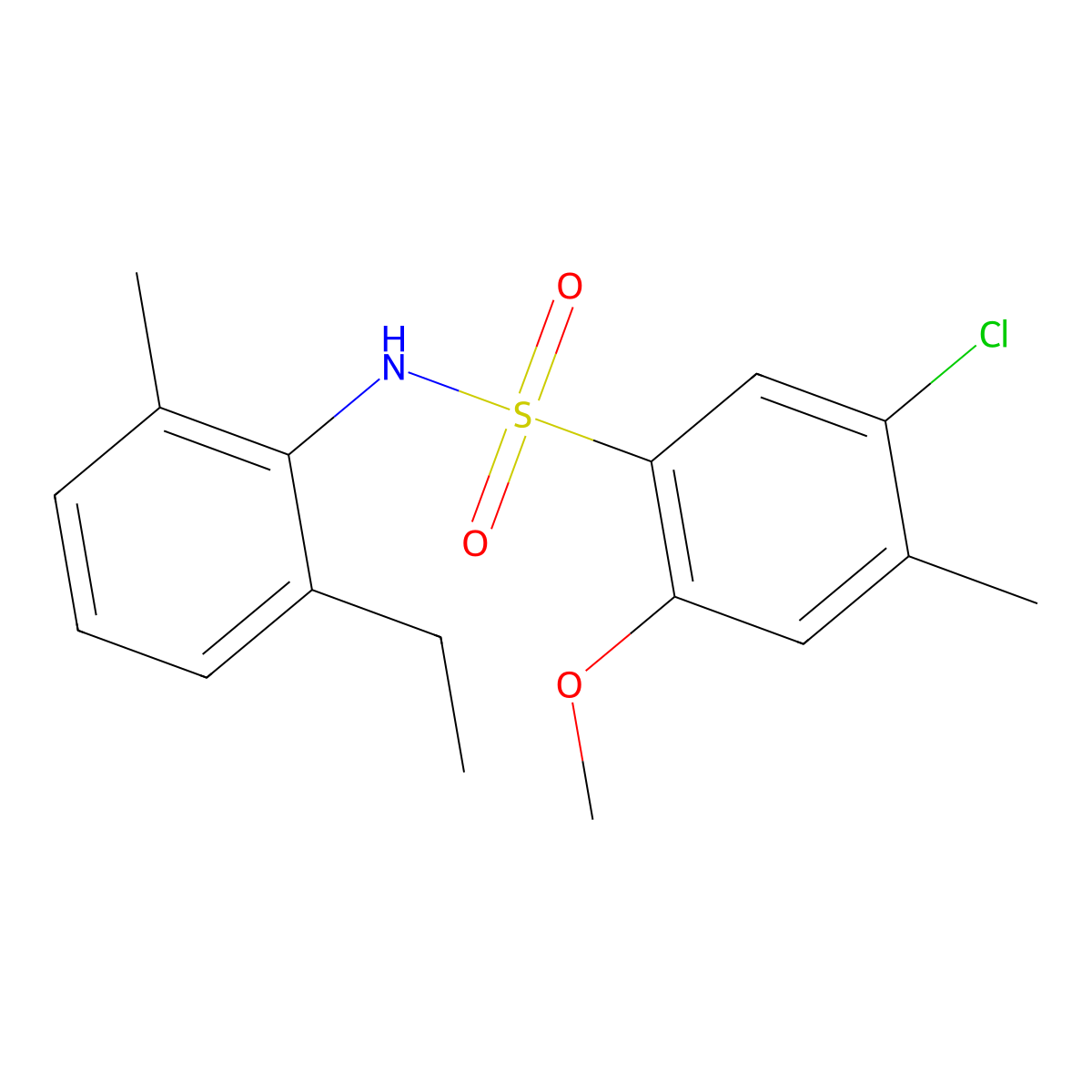 5-chloro-N-(2-ethyl-6-methylphenyl)-2-methoxy-4-methylbenzene-1-sulfonamide molecular structure, CAS 2415565-42-1
