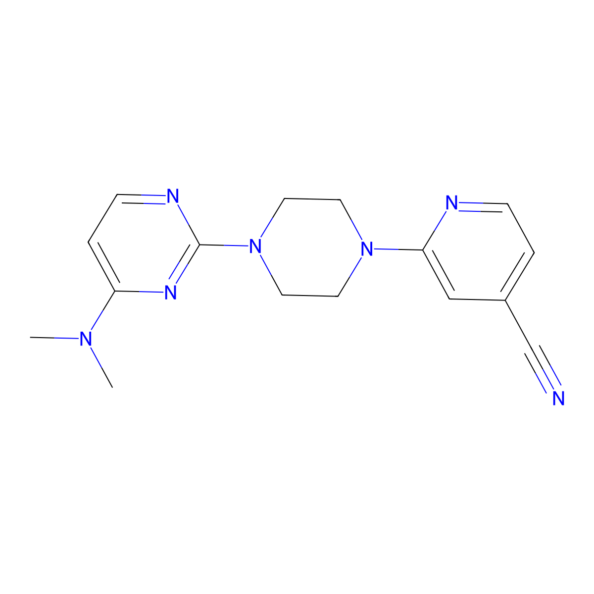 2-{4-[4-(Dimethylamino)pyrimidin-2-yl]piperazin-1-yl}pyridine-4-carbonitrile molecular structure, CAS 2415565-46-5