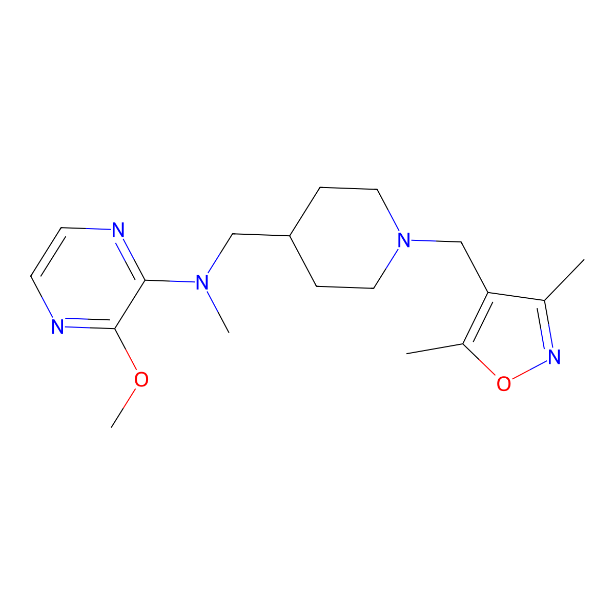 N-({1-[(3,5-dimethyl-1,2-oxazol-4-yl)methyl]piperidin-4-yl}methyl)-3-methoxy-N-methylpyrazin-2-amine molecular structure, CAS 2415565-52-3