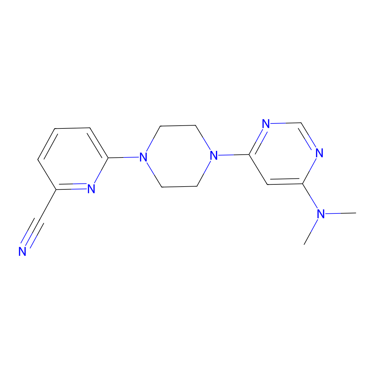 6-{4-[6-(Dimethylamino)pyrimidin-4-yl]piperazin-1-yl}pyridine-2-carbonitrile molecular structure, CAS 2415565-56-7