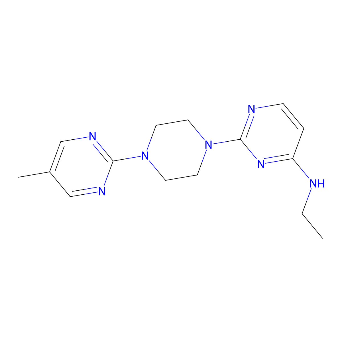 N-Ethyl-2-[4-(5-methylpyrimidin-2-yl)piperazin-1-yl]pyrimidin-4-amine molecular structure, CAS 2415565-57-8
