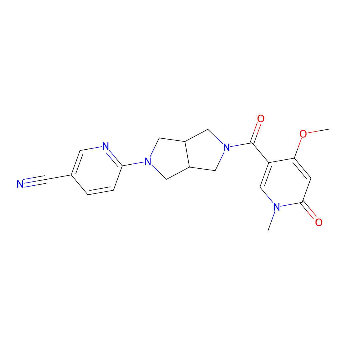 6-[5-(4-Methoxy-1-methyl-6-oxo-1,6-dihydropyridine-3-carbonyl)-octahydropyrrolo[3,4-c]pyrrol-2-yl]pyridine-3-carbonitrile molecular structure, CAS 2415565-58-9