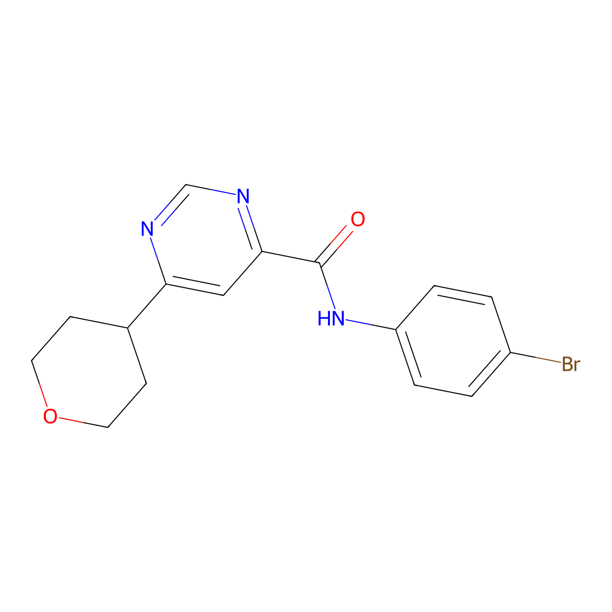 N-(4-Bromophenyl)-6-(oxan-4-yl)pyrimidine-4-carboxamide molecular structure, CAS 2415565-69-2