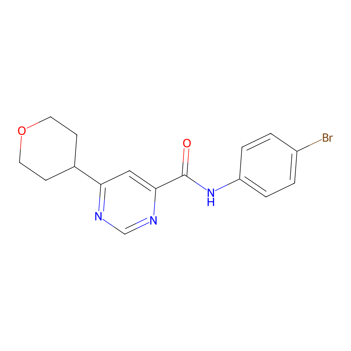N-(4-Bromophenyl)-6-(oxan-4-yl)pyrimidine-4-carboxamide molecular structure, CAS 2415565-69-2