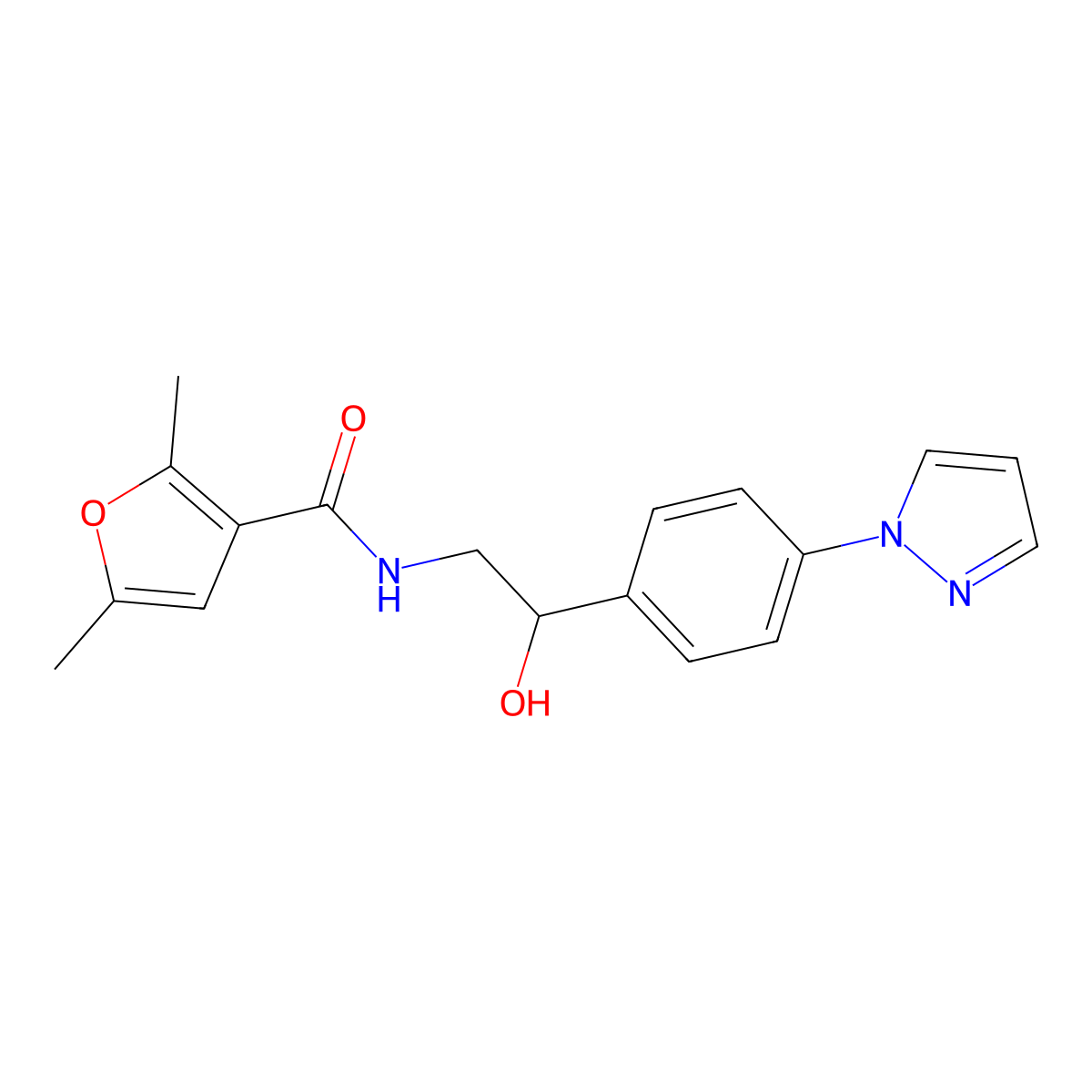 N-{2-hydroxy-2-[4-(1H-pyrazol-1-yl)phenyl]ethyl}-2,5-dimethylfuran-3-carboxamide molecular structure, CAS 2415565-71-6