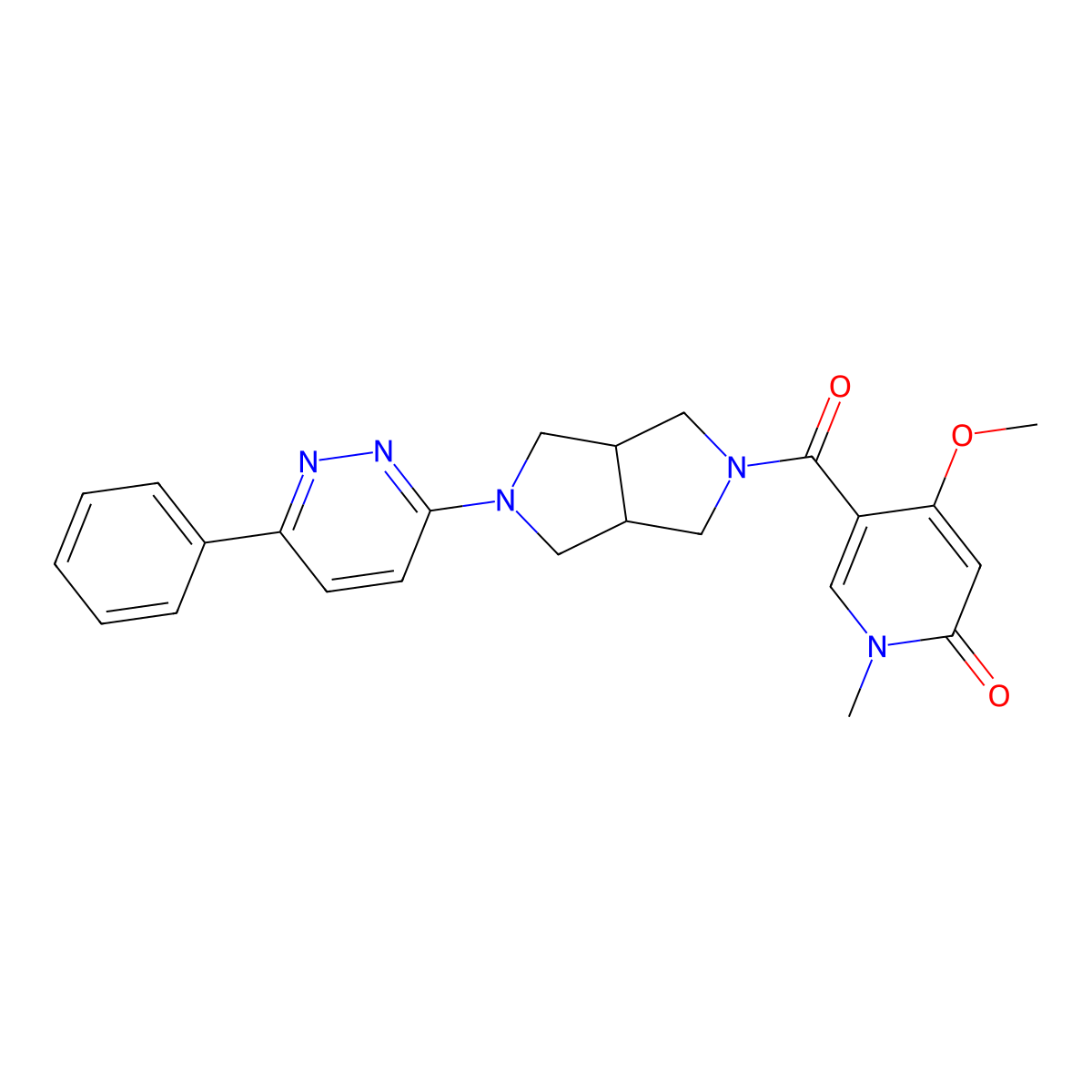 4-Methoxy-1-methyl-5-[5-(6-phenylpyridazin-3-yl)-octahydropyrrolo[3,4-c]pyrrole-2-carbonyl]-1,2-dihydropyridin-2-one molecular structure, CAS 2415565-72-7