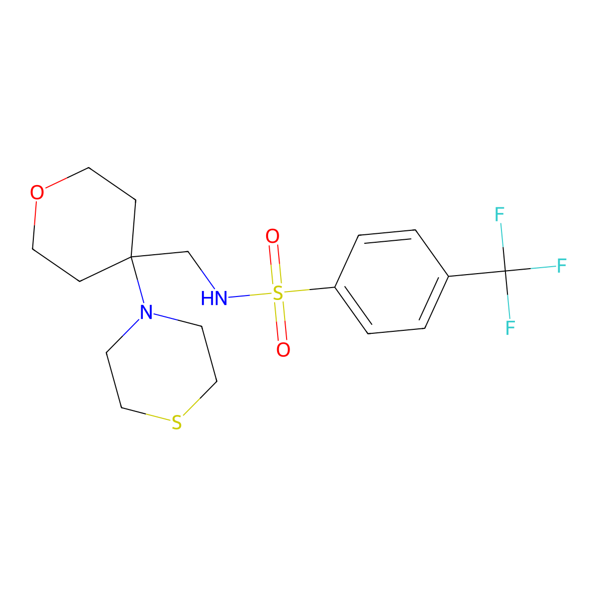 N-{[4-(thiomorpholin-4-yl)oxan-4-yl]methyl}-4-(trifluoromethyl)benzene-1-sulfonamide molecular structure, CAS 2415565-74-9