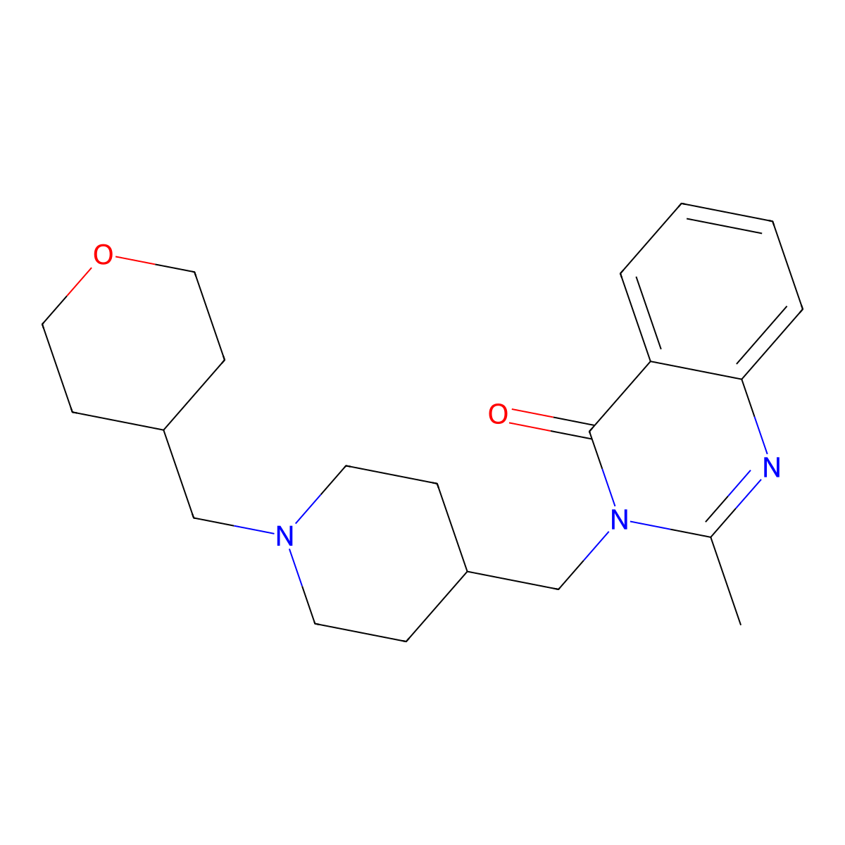 2-Methyl-3-({1-[(oxan-4-yl)methyl]piperidin-4-yl}methyl)-3,4-dihydroquinazolin-4-one molecular structure, CAS 2415565-75-0