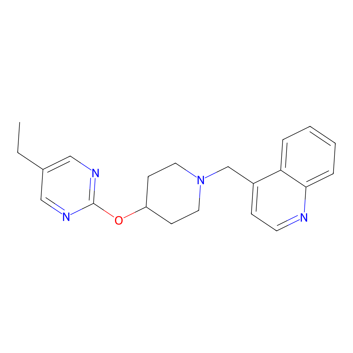 4-({4-[(5-Ethylpyrimidin-2-yl)oxy]piperidin-1-yl}methyl)quinoline molecular structure, CAS 2415565-77-2