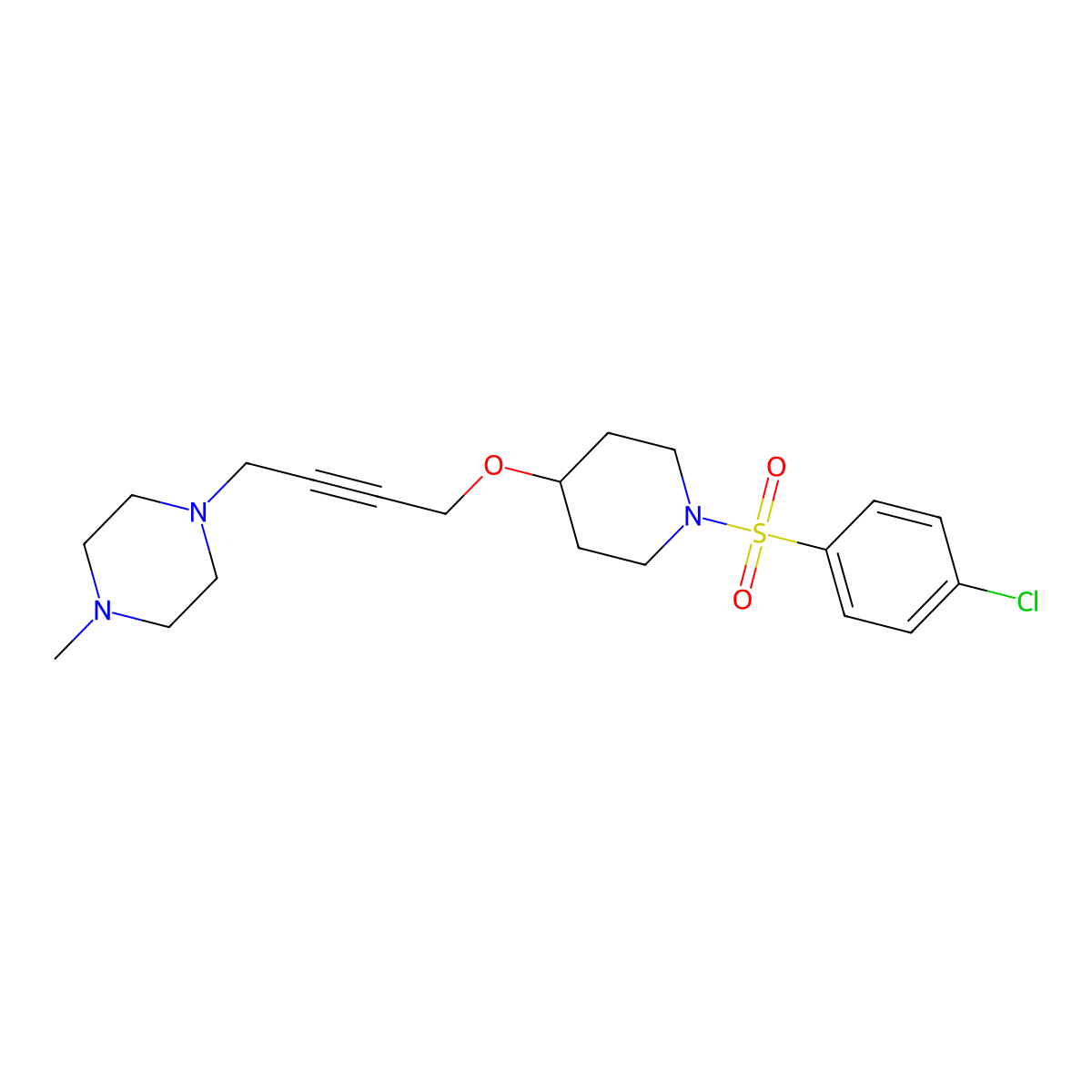 1-(4-{[1-(4-Chlorobenzenesulfonyl)piperidin-4-yl]oxy}but-2-yn-1-yl)-4-methylpiperazine molecular structure, CAS 2415565-78-3