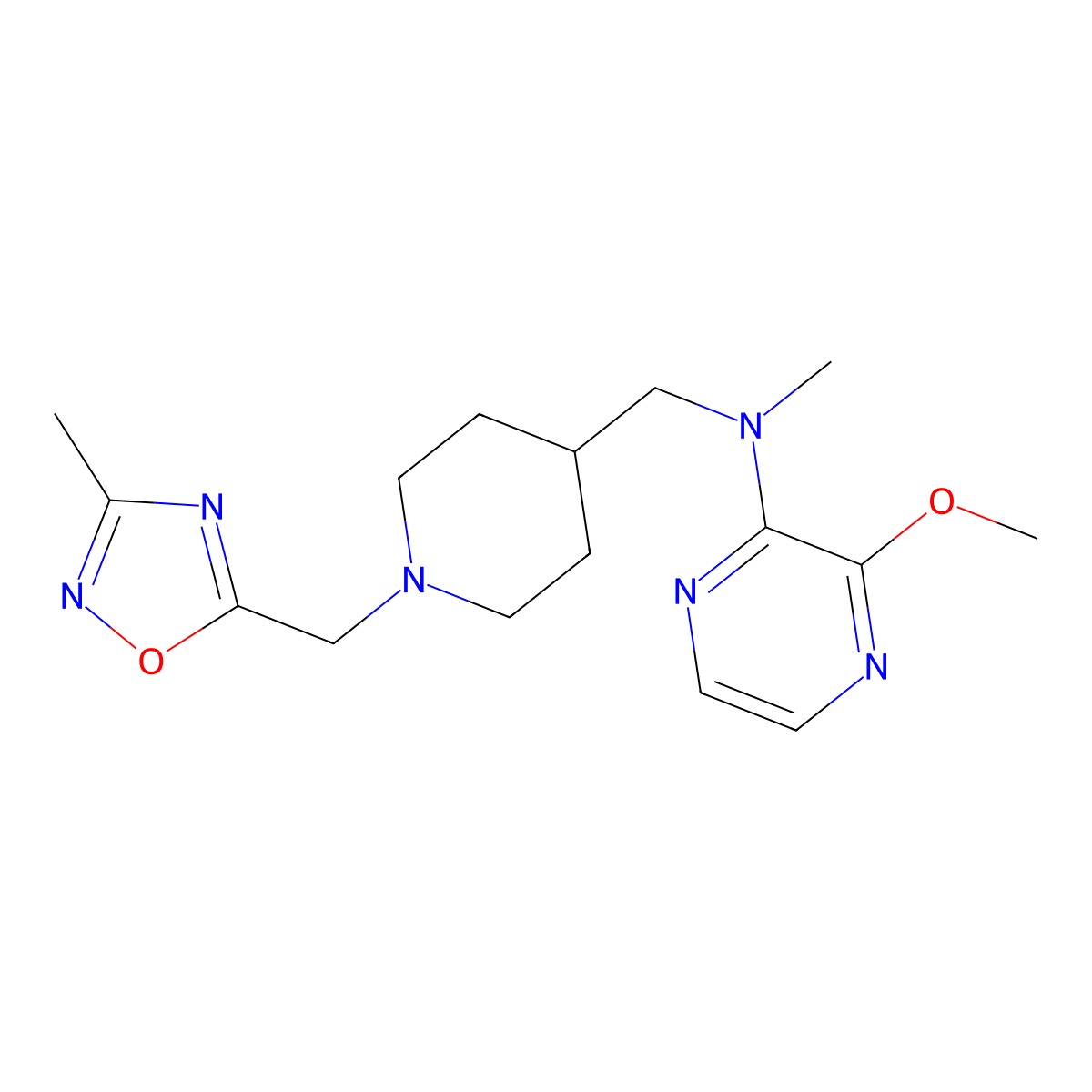 3-methoxy-N-methyl-N-({1-[(3-methyl-1,2,4-oxadiazol-5-yl)methyl]piperidin-4-yl}methyl)pyrazin-2-amine molecular structure, CAS 2415565-79-4