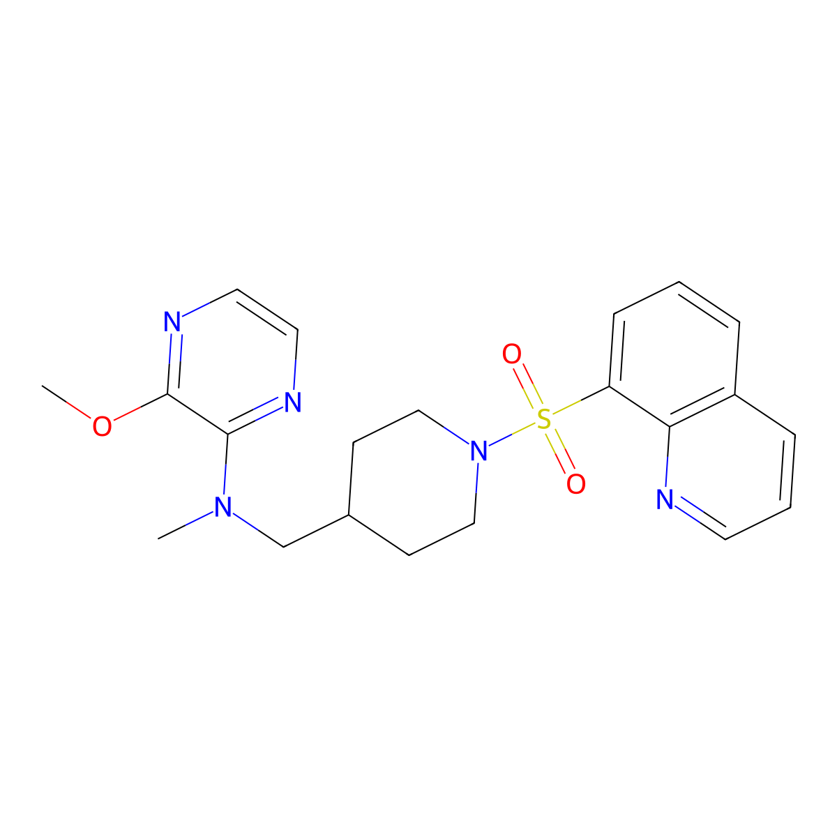 3-methoxy-N-methyl-N-{[1-(quinoline-8-sulfonyl)piperidin-4-yl]methyl}pyrazin-2-amine molecular structure, CAS 2415565-81-8