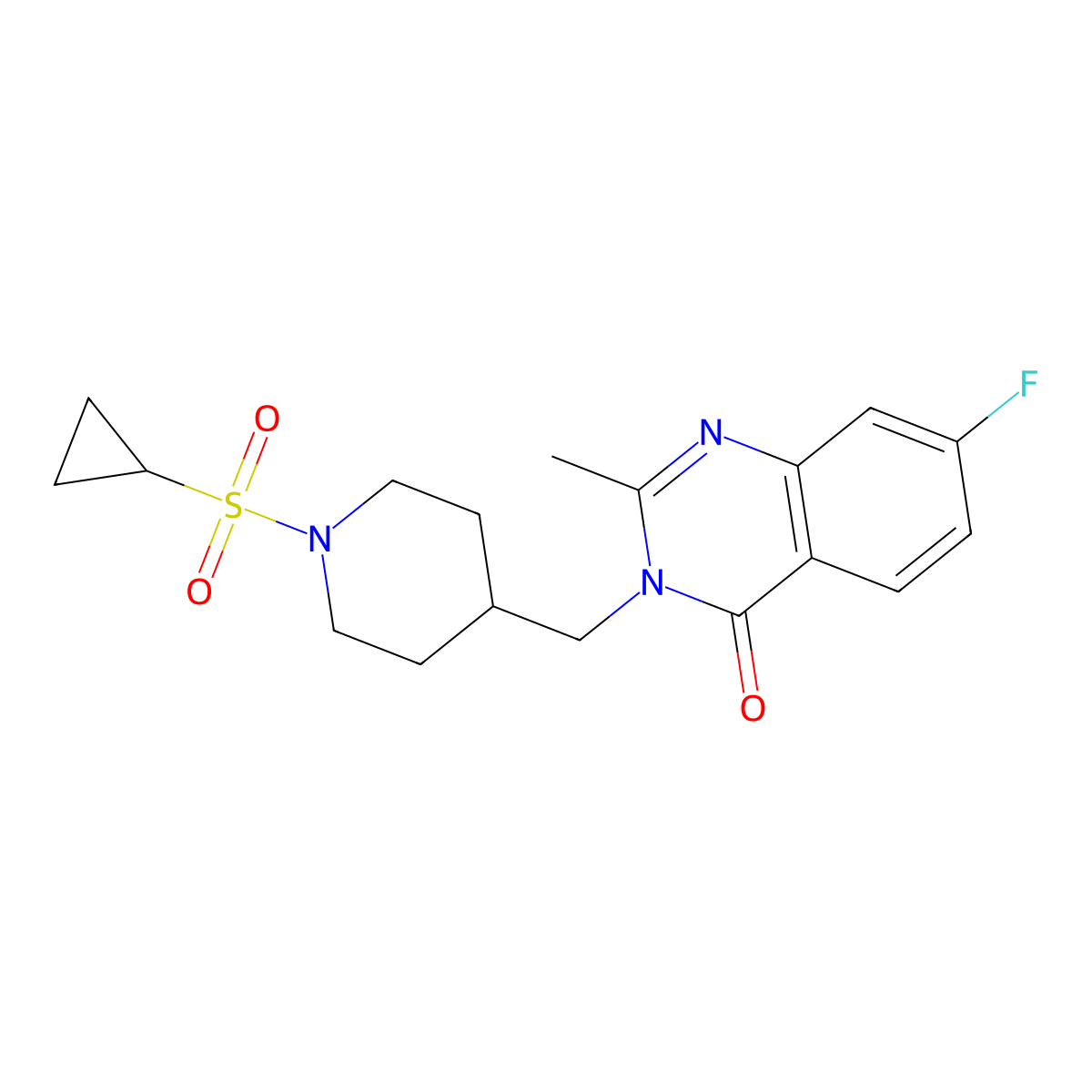 3-{[1-(Cyclopropanesulfonyl)piperidin-4-yl]methyl}-7-fluoro-2-methyl-3,4-dihydroquinazolin-4-one molecular structure, CAS 2415565-82-9